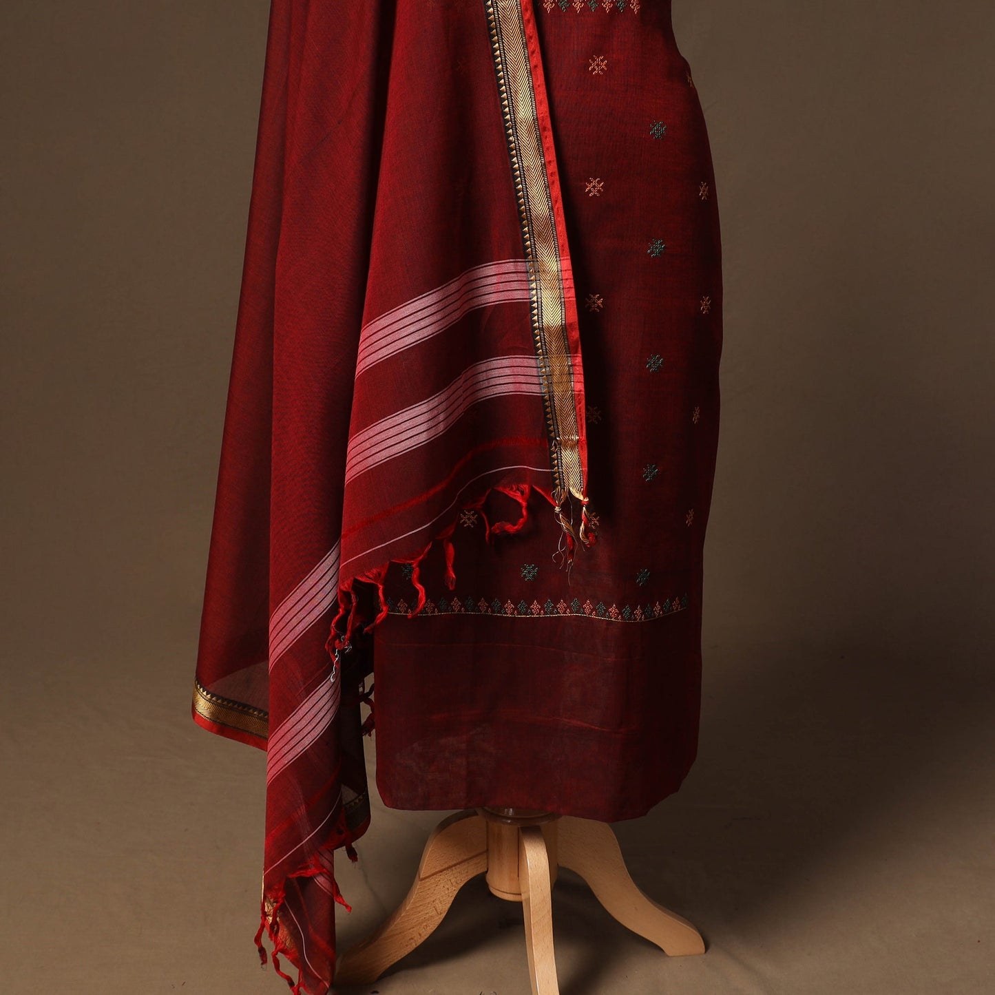 Ilkal kasuti embroidery cotton 3pc unstitched dress