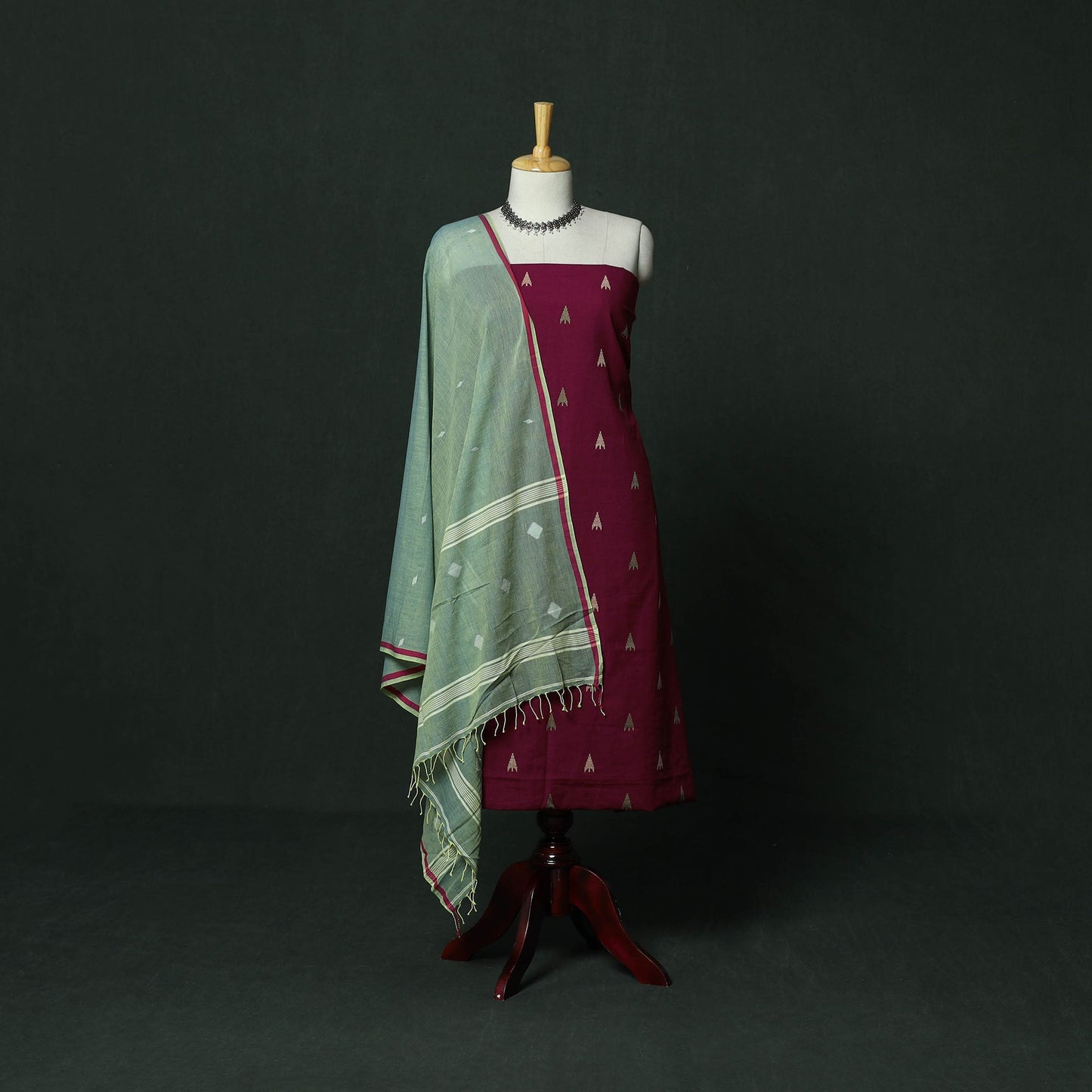 Jacquard cotton 2pc unstitched dress material with earrings