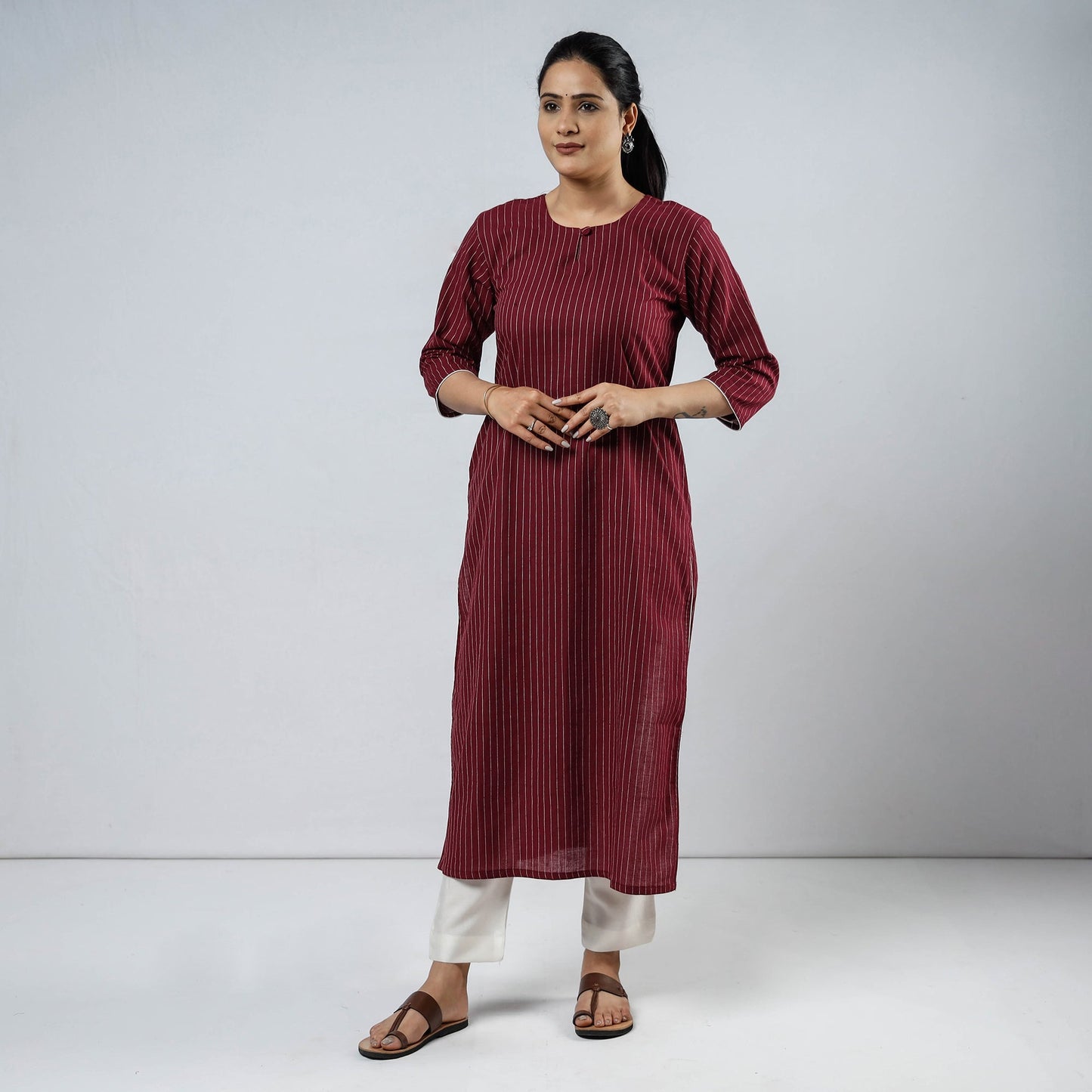 Jacquard Cotton Straight Kurta for Women