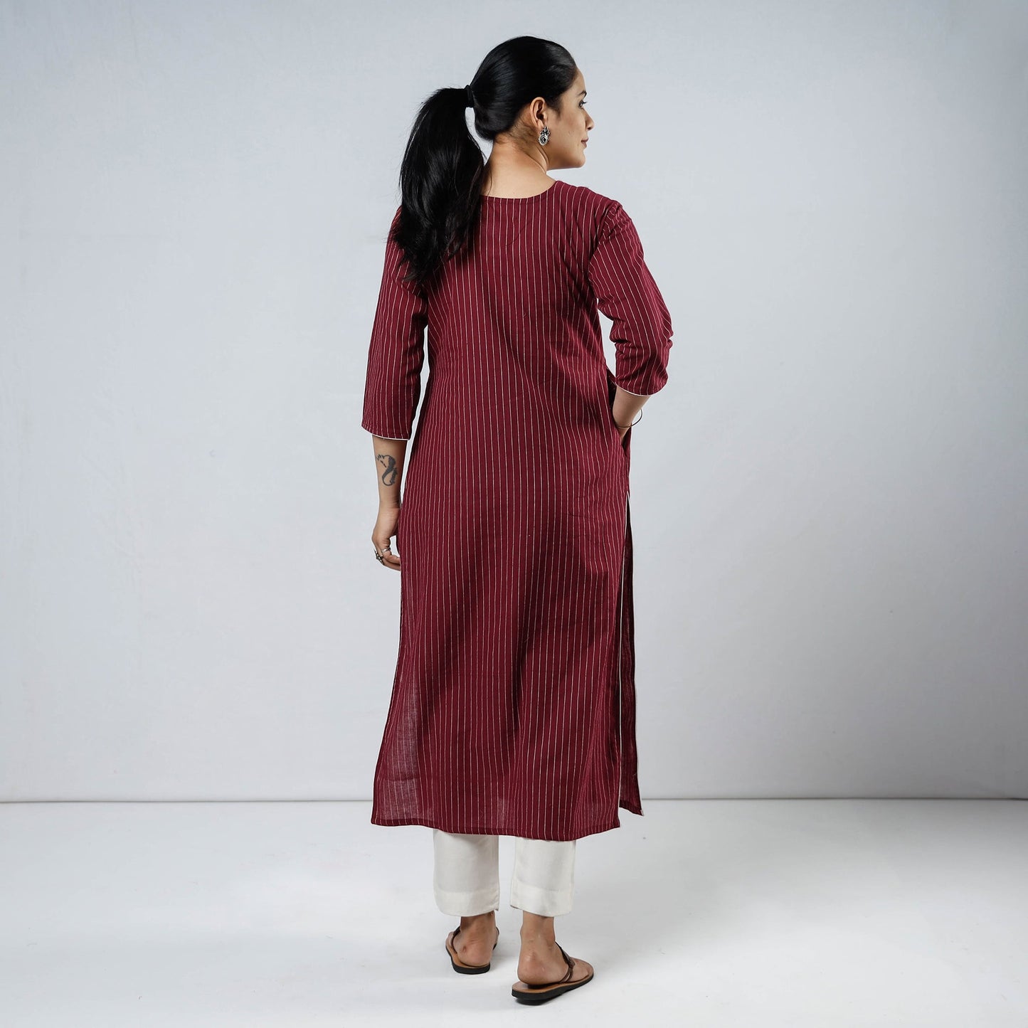 Jacquard Cotton Straight Kurta for Women