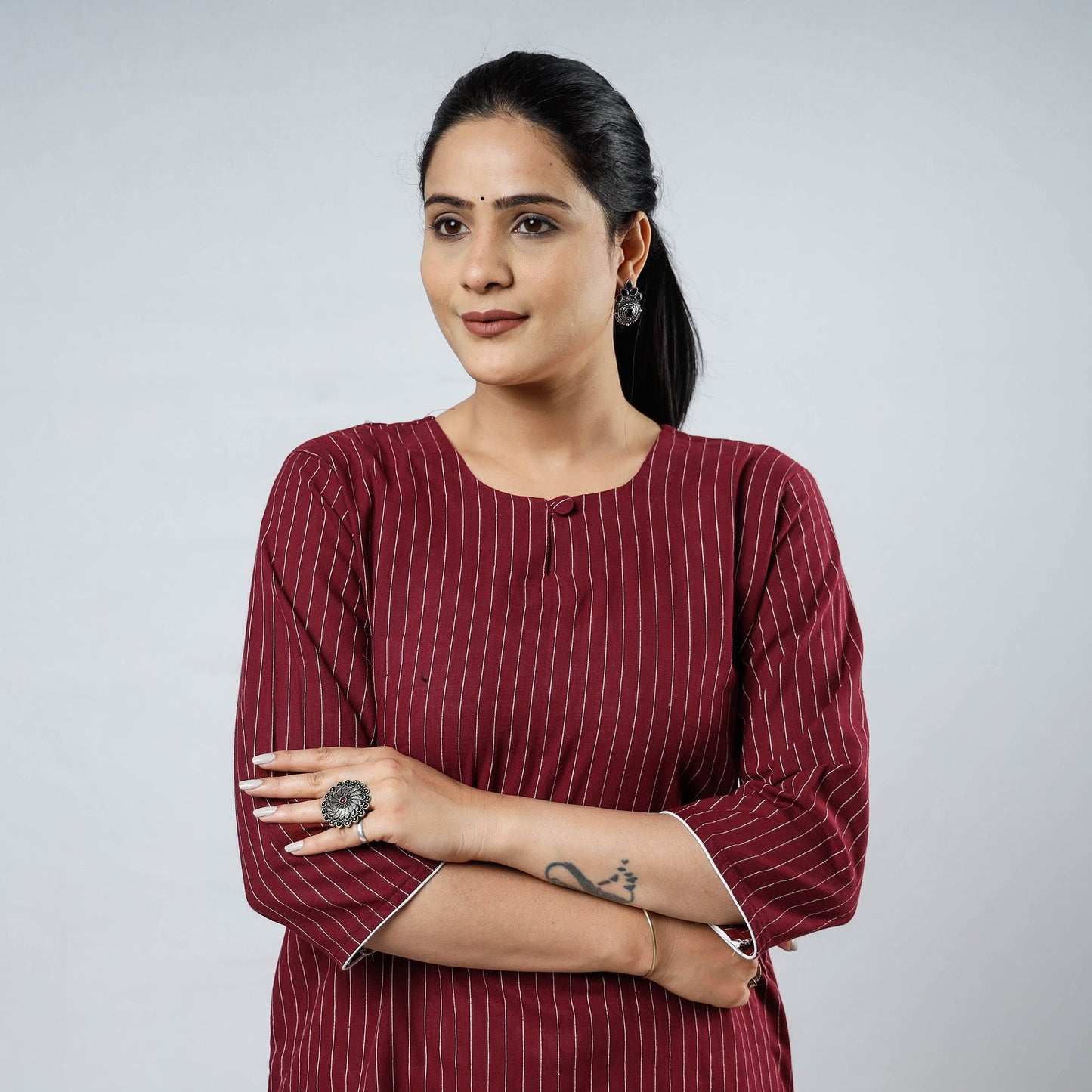Jacquard Cotton Straight Kurta for Women