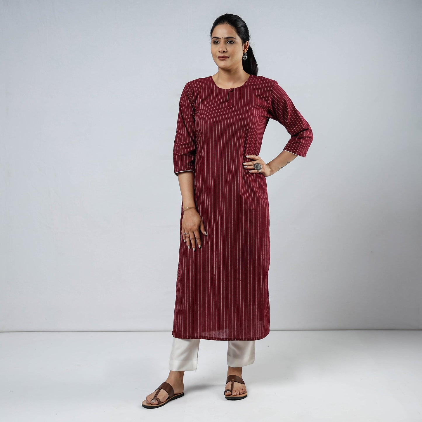 Jacquard Cotton Straight Kurta for Women