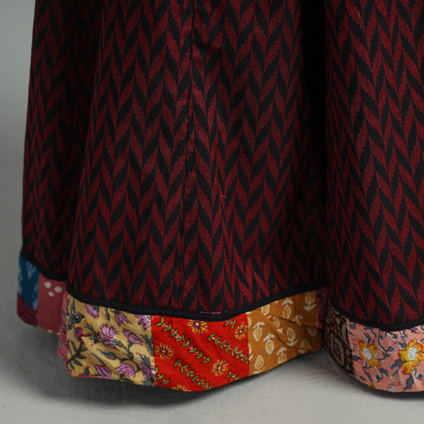 Maroon Jacquard Patchwork 24 Kali Cotton Long Skirt