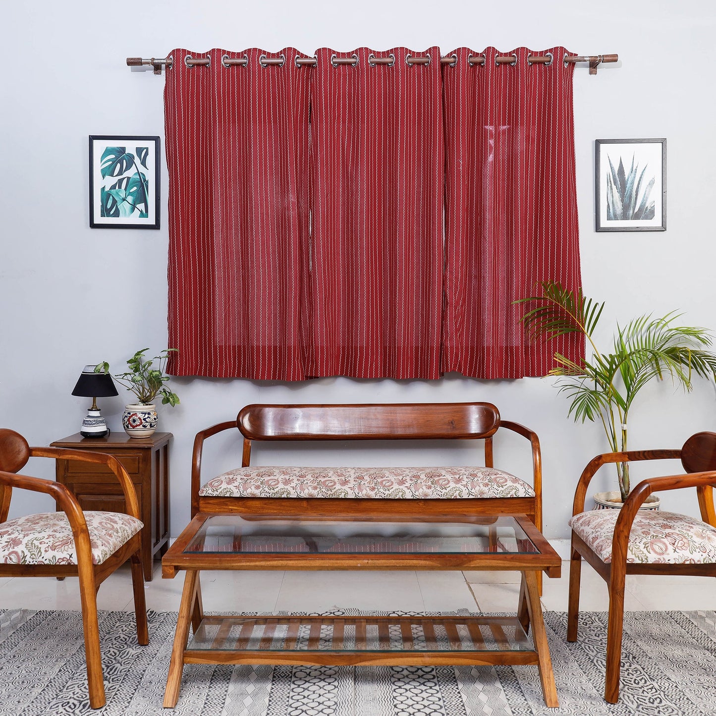 Maroon - jacquard weave cotton window curtain (5 x 3 feet)