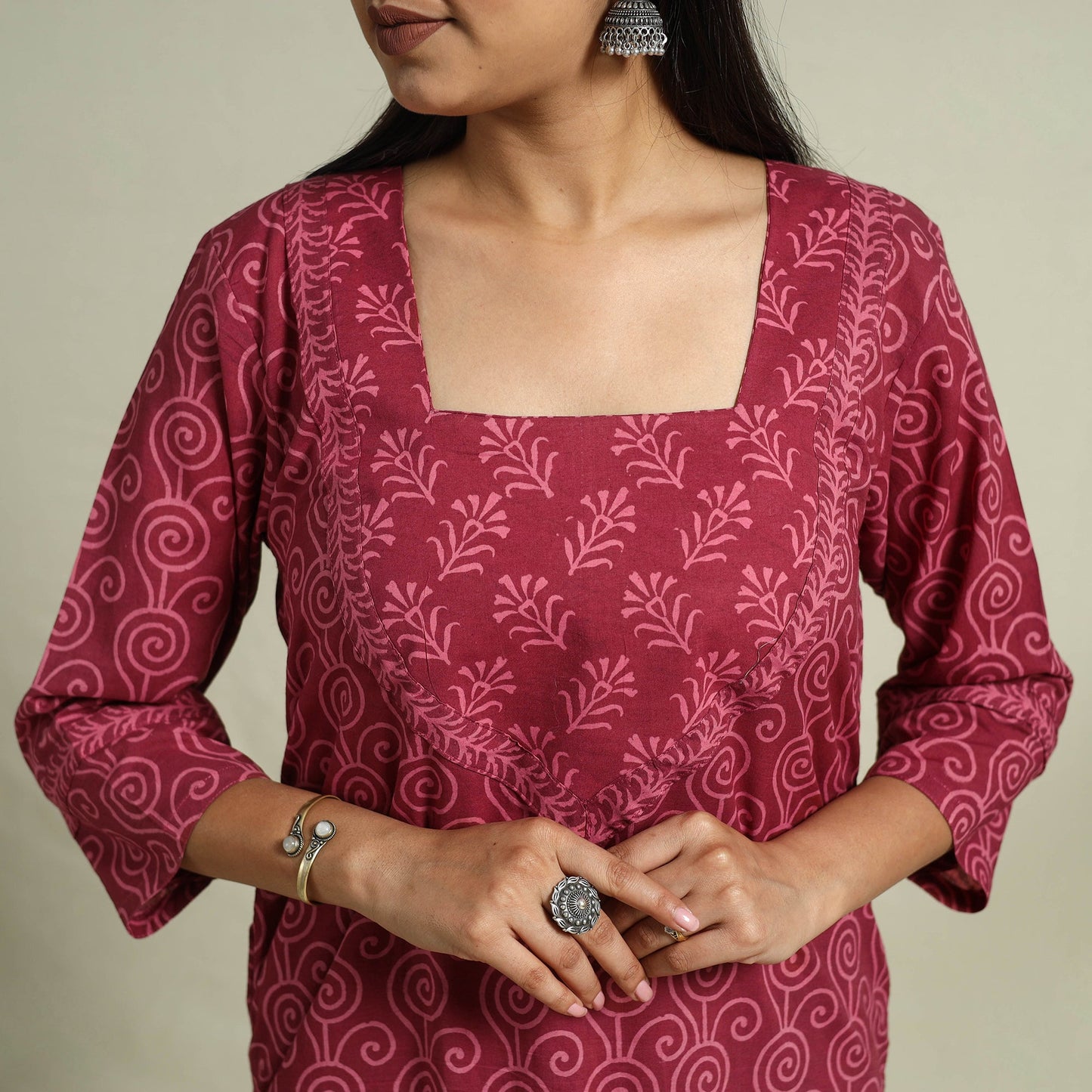 Maroon Jaipur Print Cotton Kurta Set