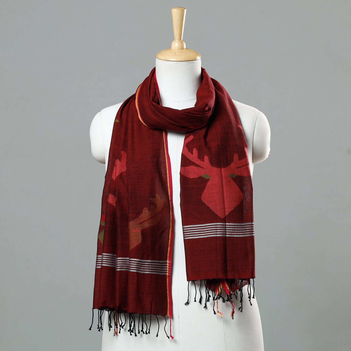 Jamdani Handloom Cotton Stole with Tassels