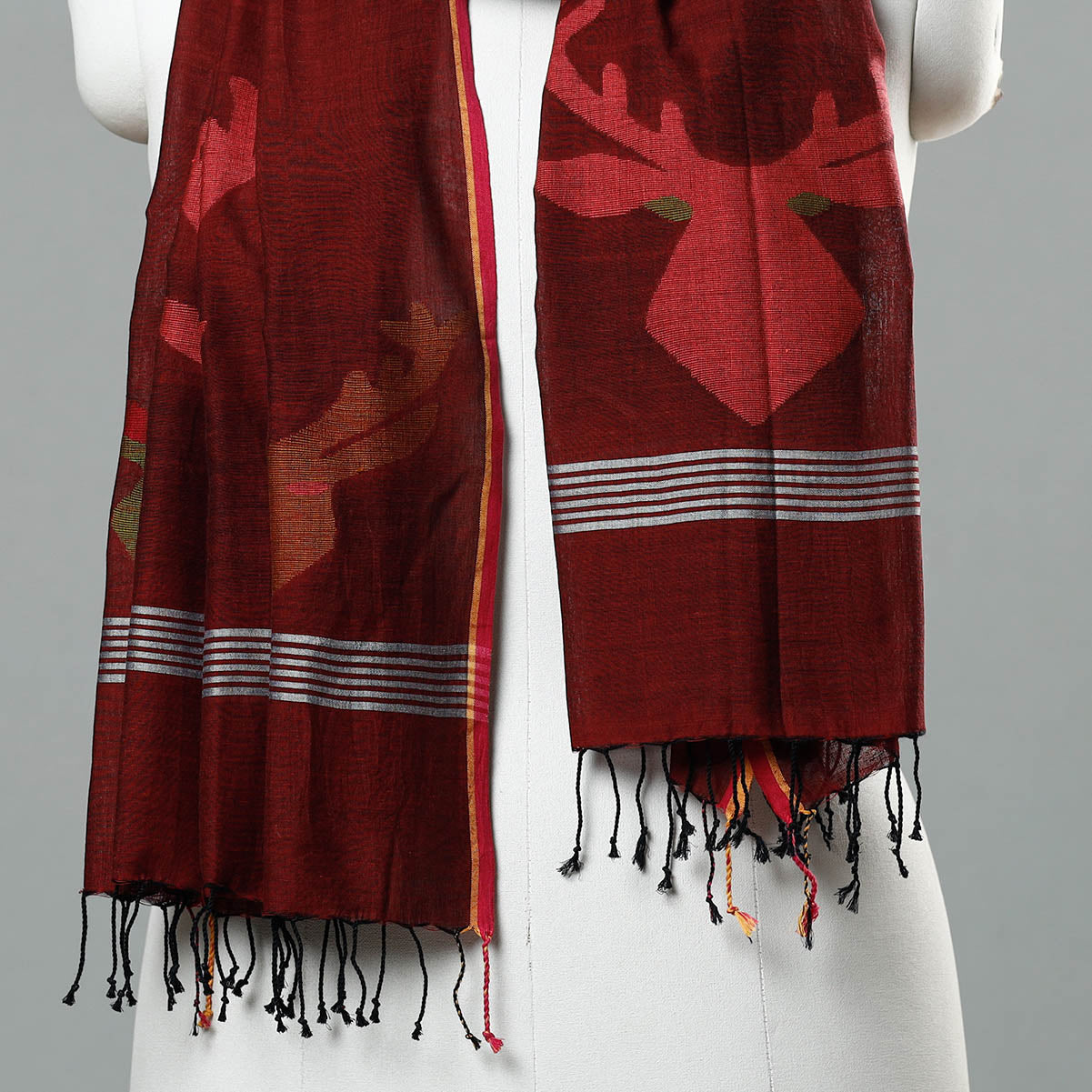 Jamdani Handloom Cotton Stole with Tassels