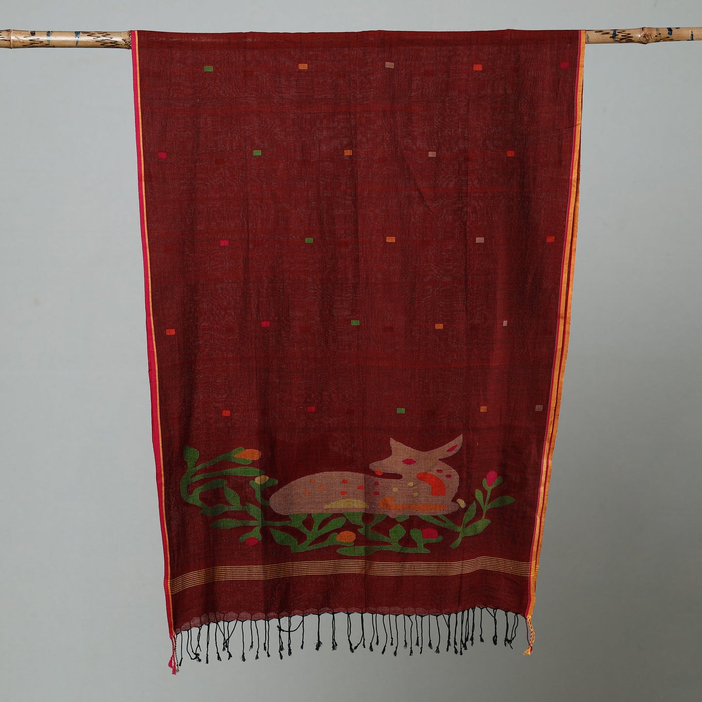 Jamdani Handloom Cotton Stole with Tassels