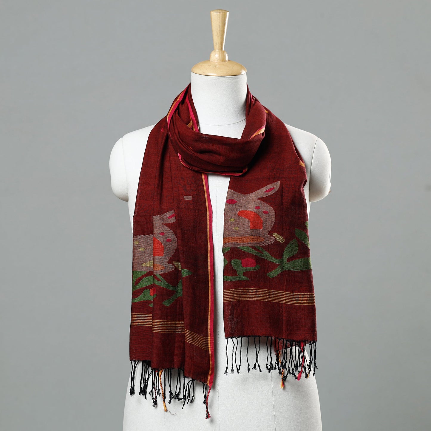 Jamdani Handloom Cotton Stole with Tassels
