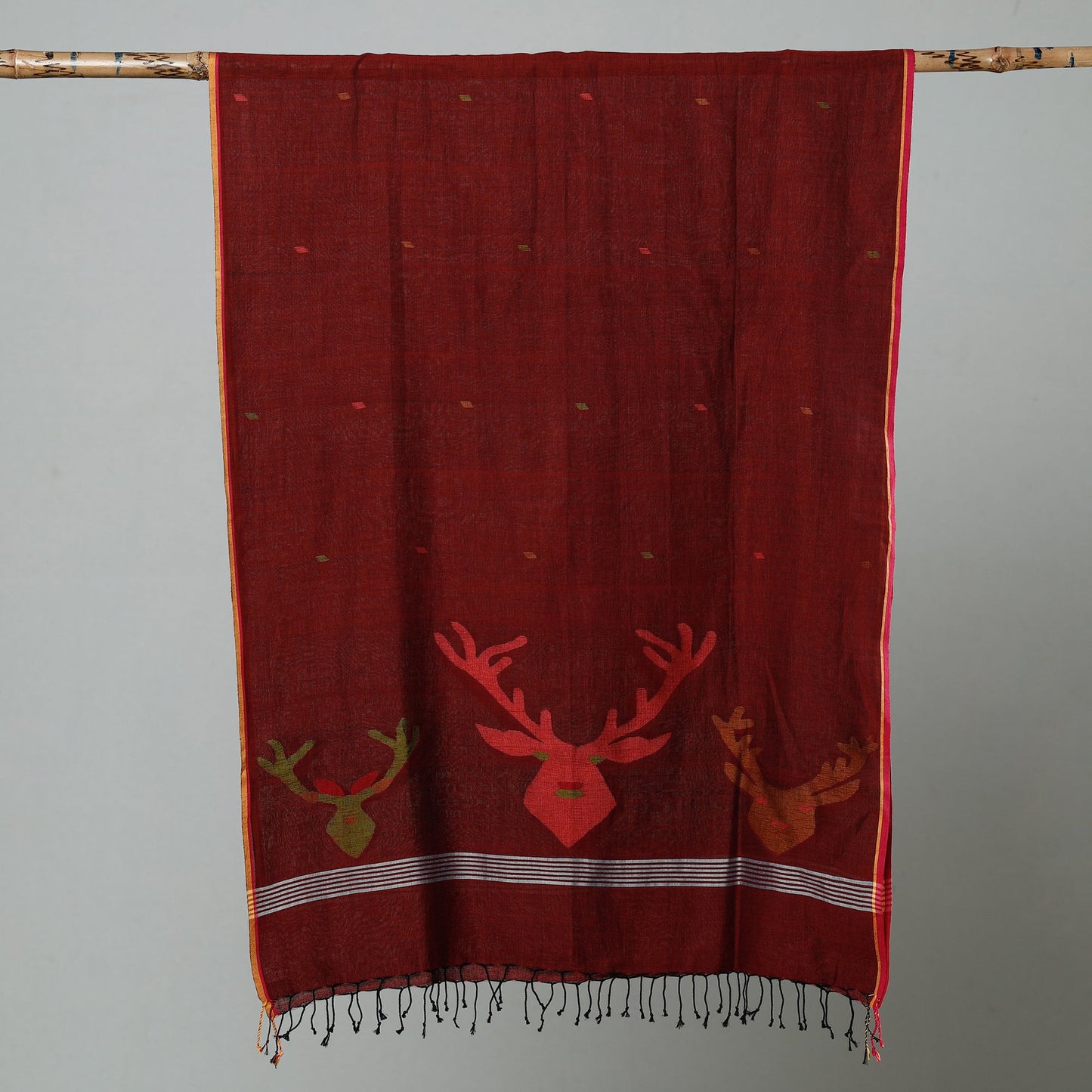 Jamdani Handloom Cotton Stole with Tassels