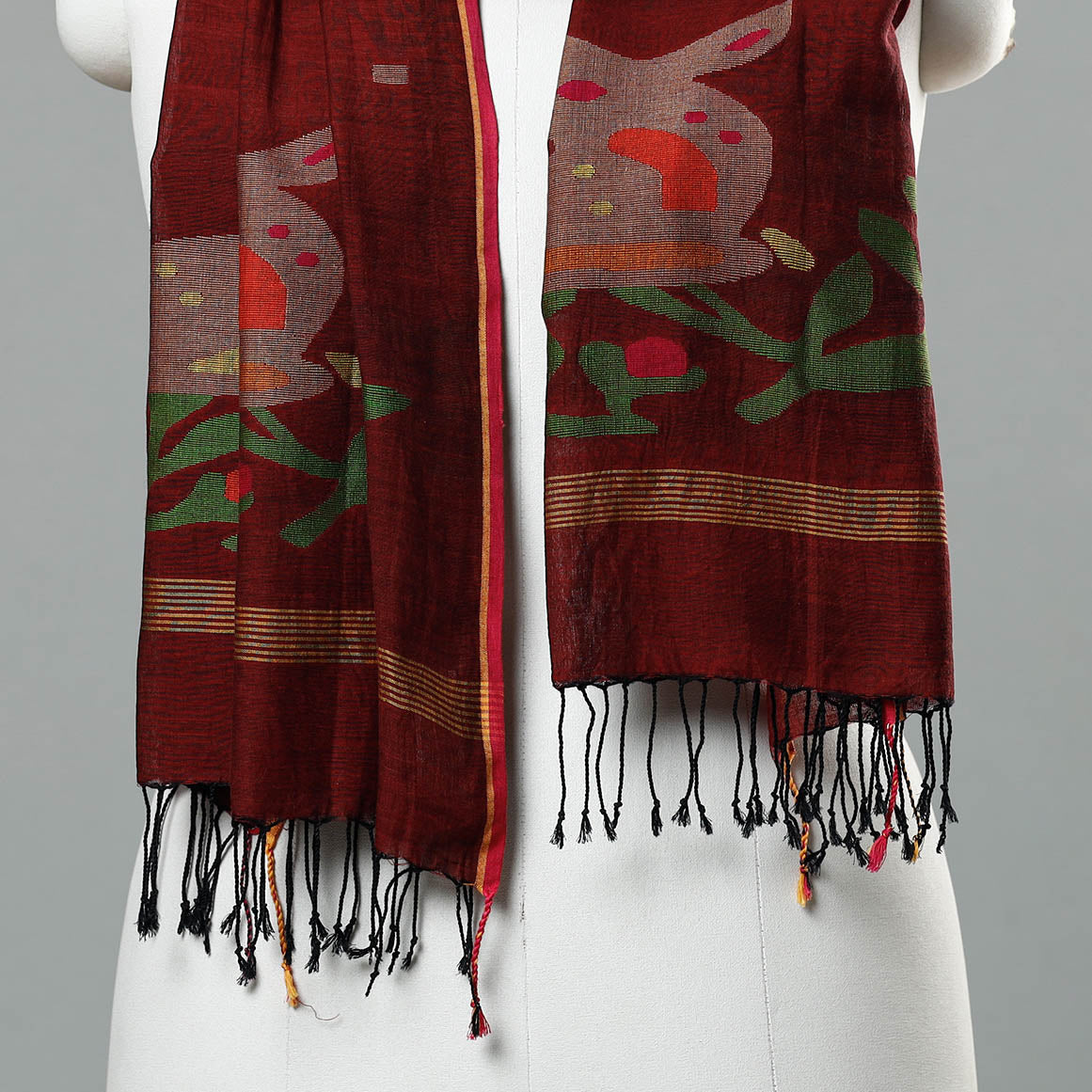 Jamdani Handloom Cotton Stole with Tassels