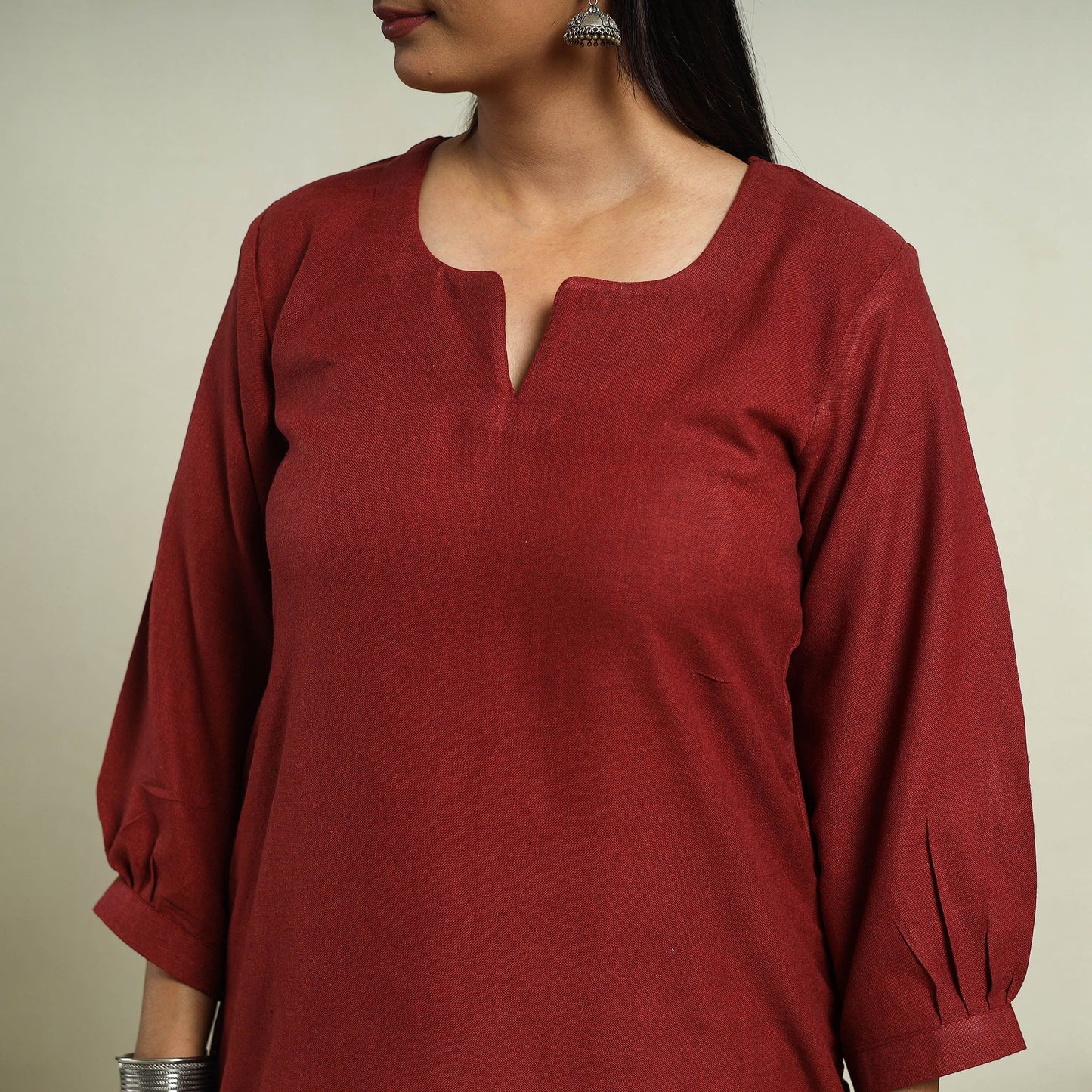Maroon Jhiri Handloom Straight Cotton Kurta for Women