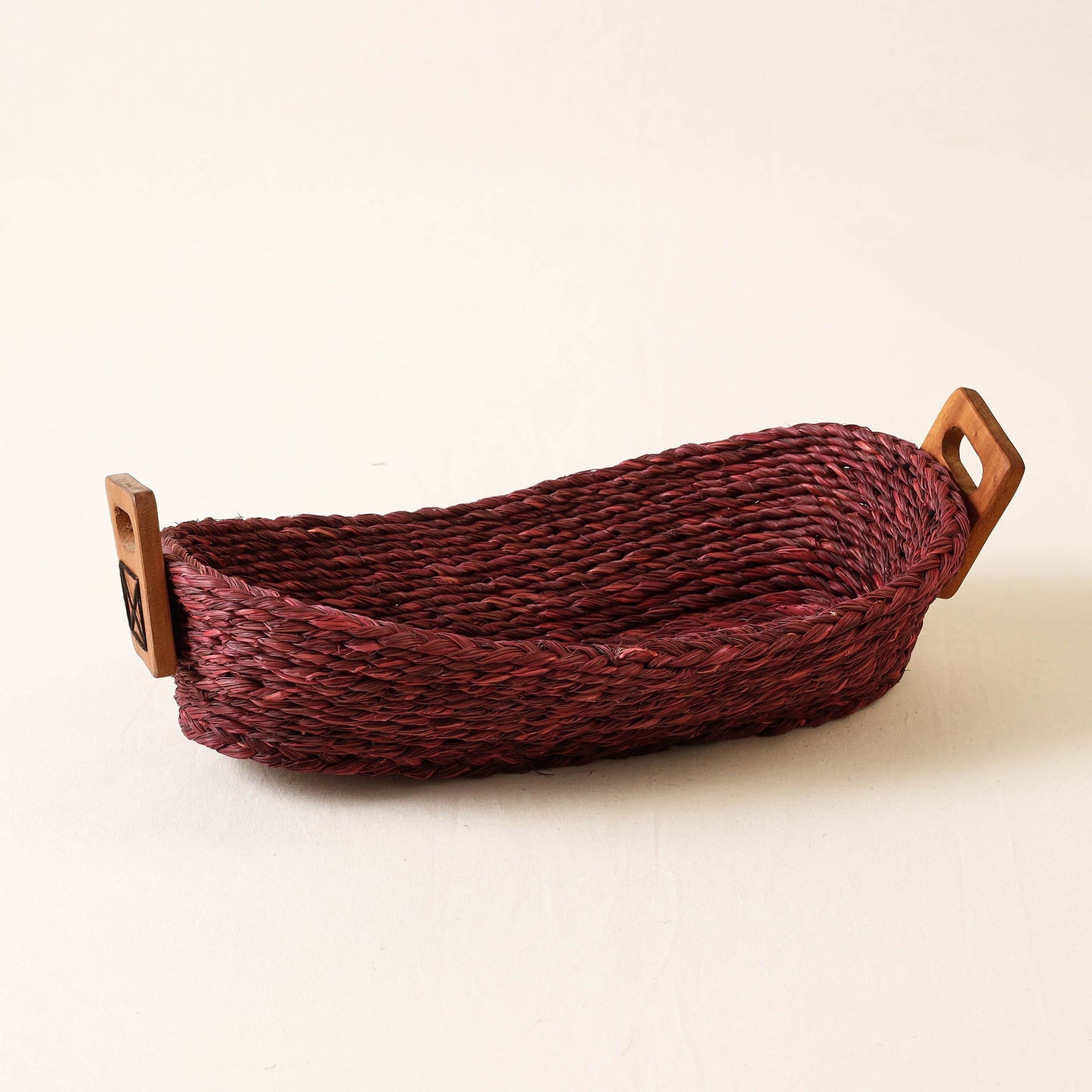 Maroon Kadam Haat Handmade Sabai Grass Bread Basket (Red - Set of 2)