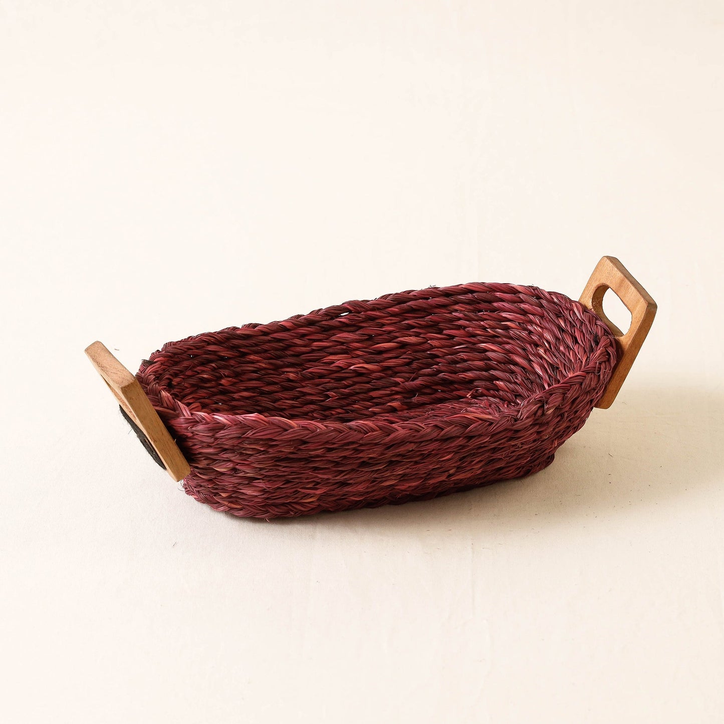 Maroon Kadam Haat Handmade Sabai Grass Bread Basket (Red - Set of 2)