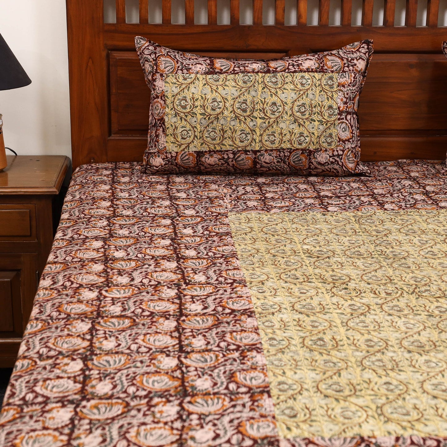 Kalamkari patchwork cotton bedsheet set 33 - handcrafted
