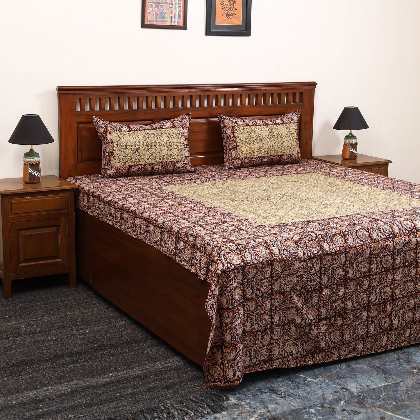 Kalamkari patchwork cotton bedsheet set 33 - handcrafted