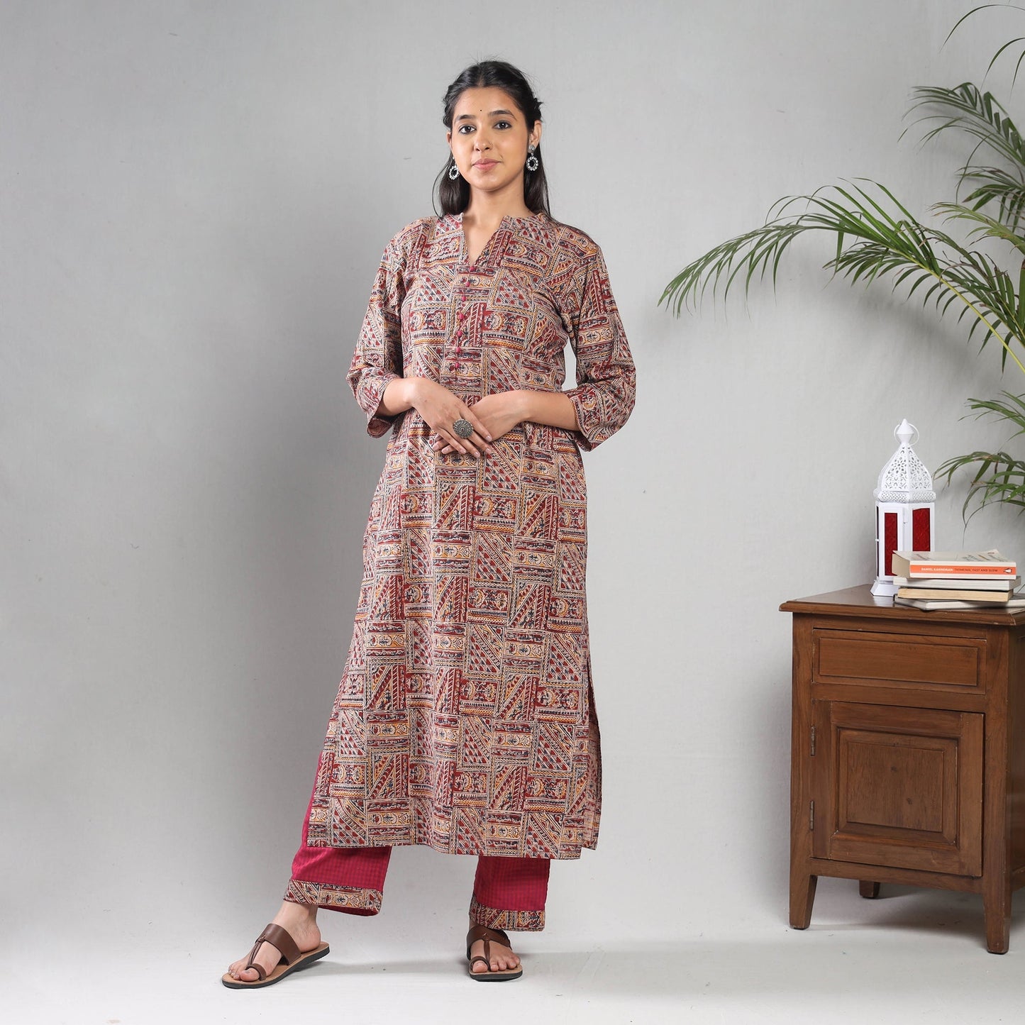 Maroon - kalamkari printing cotton kurta with palazzo &