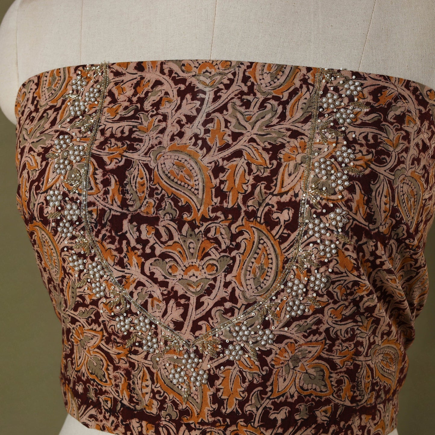 Maroon - kalamkari hand embroidery cotton blouse piece 21