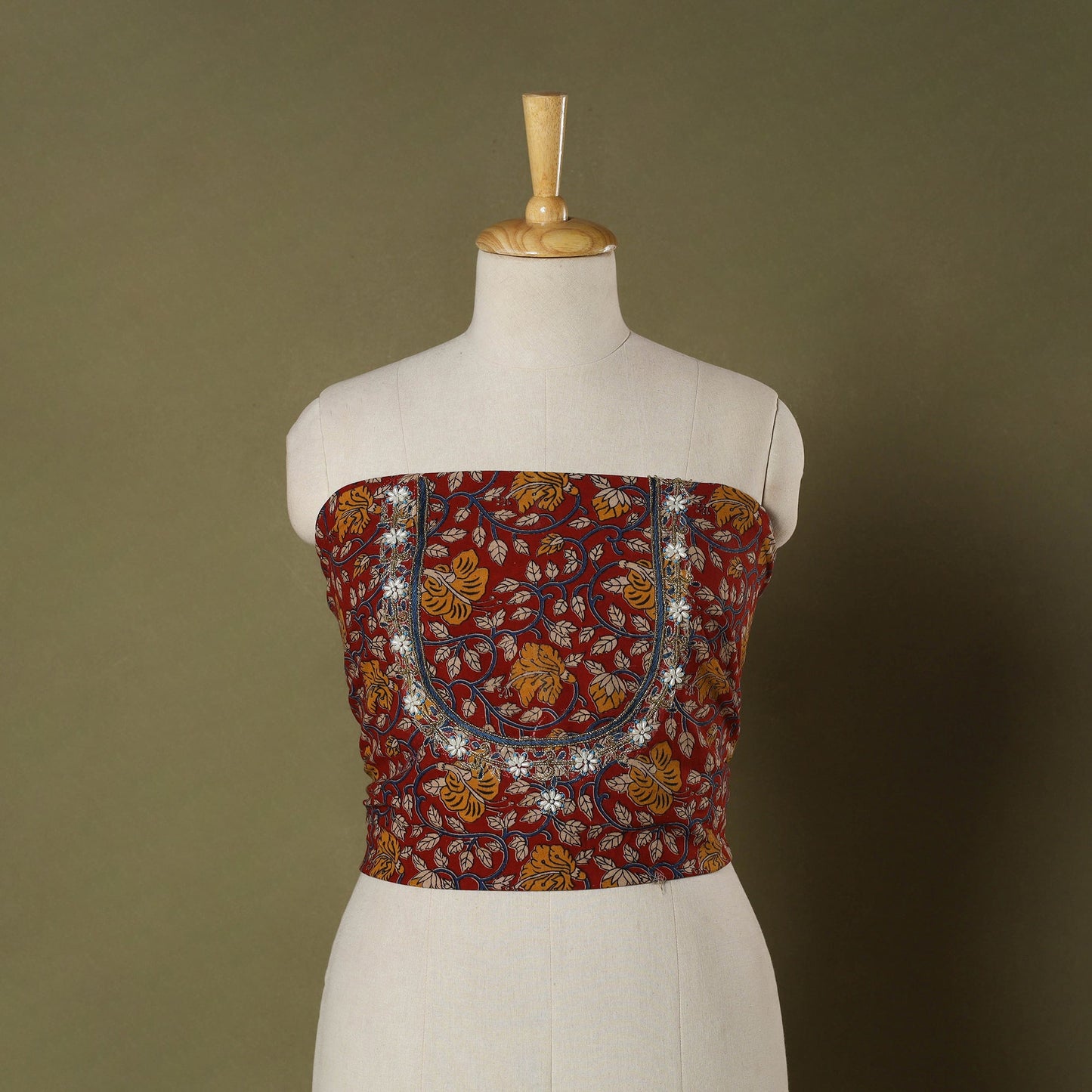 Maroon - kalamkari hand embroidery cotton blouse piece 22
