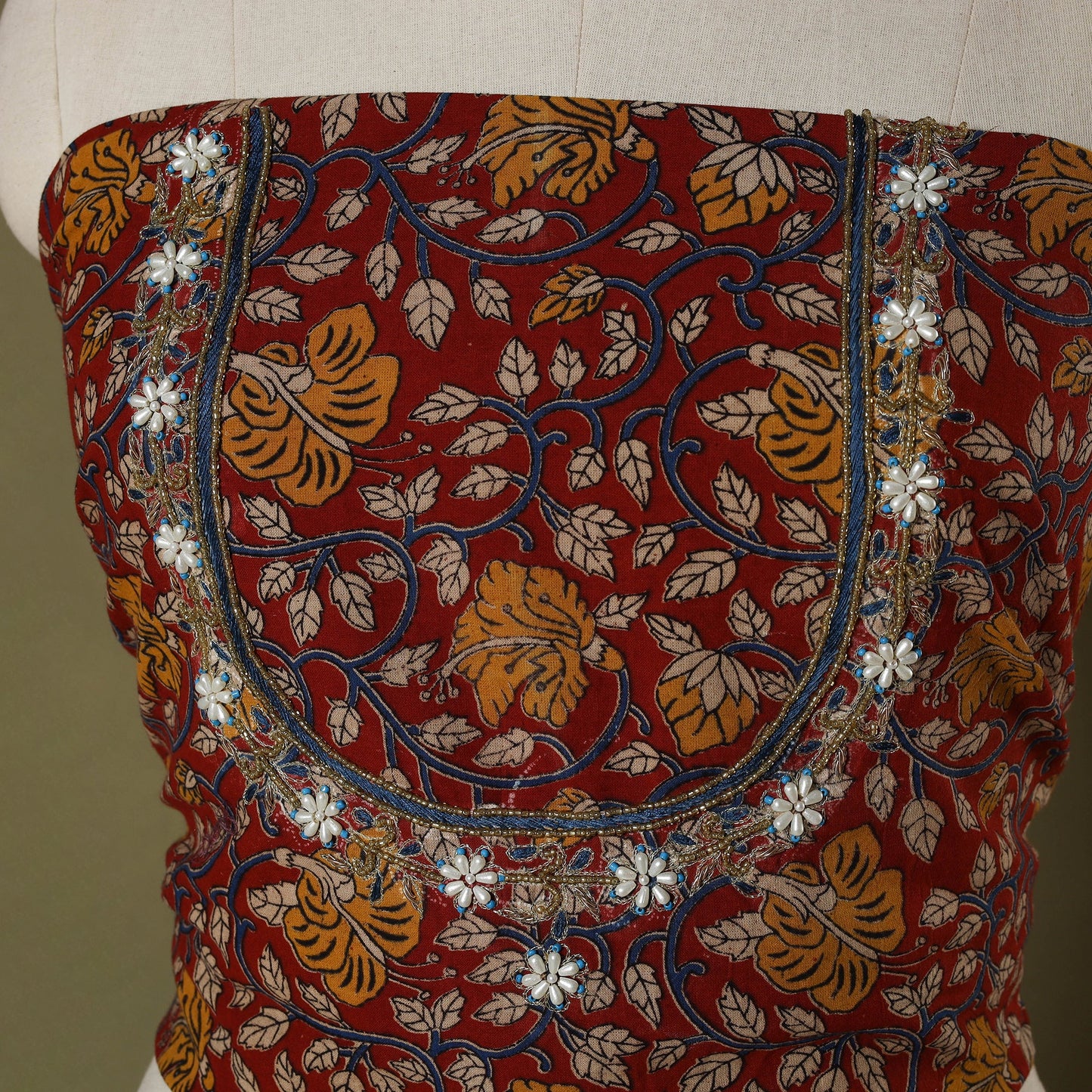 Maroon - kalamkari hand embroidery cotton blouse piece 22