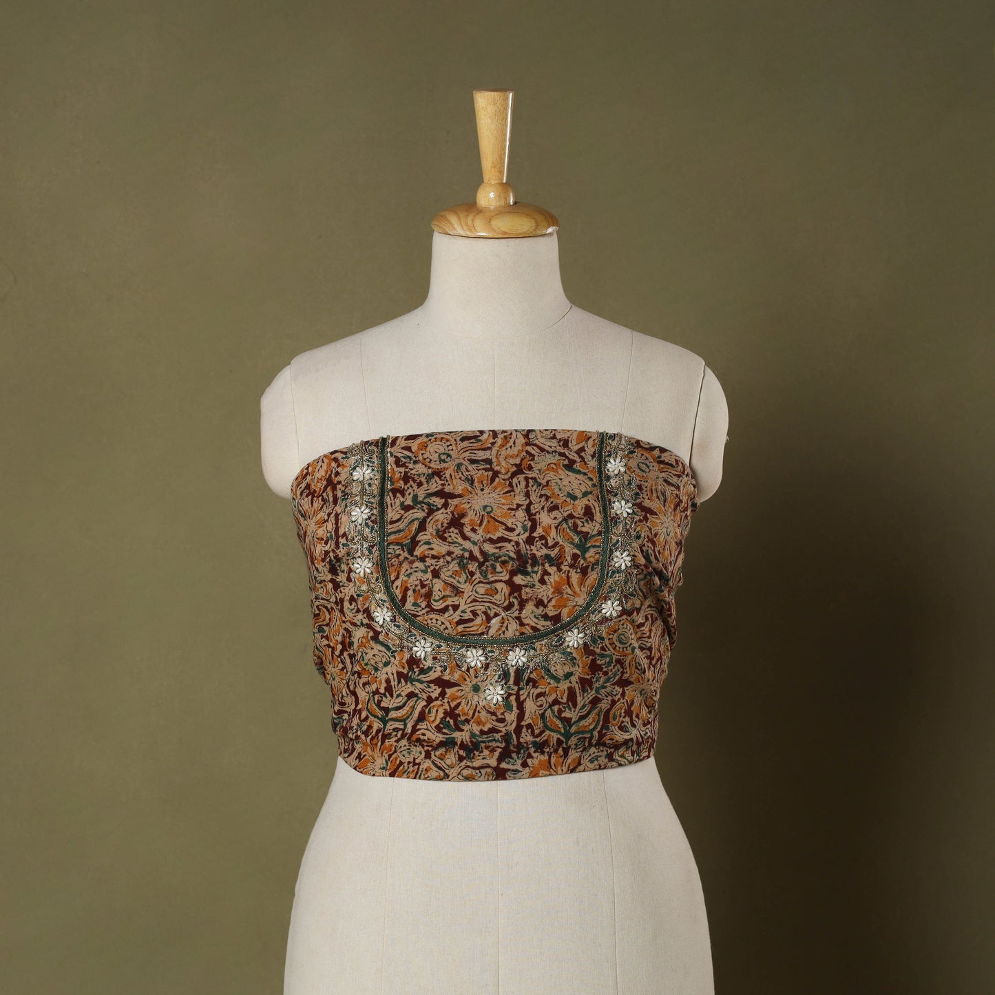 Kalamkari Print Hand Embroidery Cotton Blouse Piece