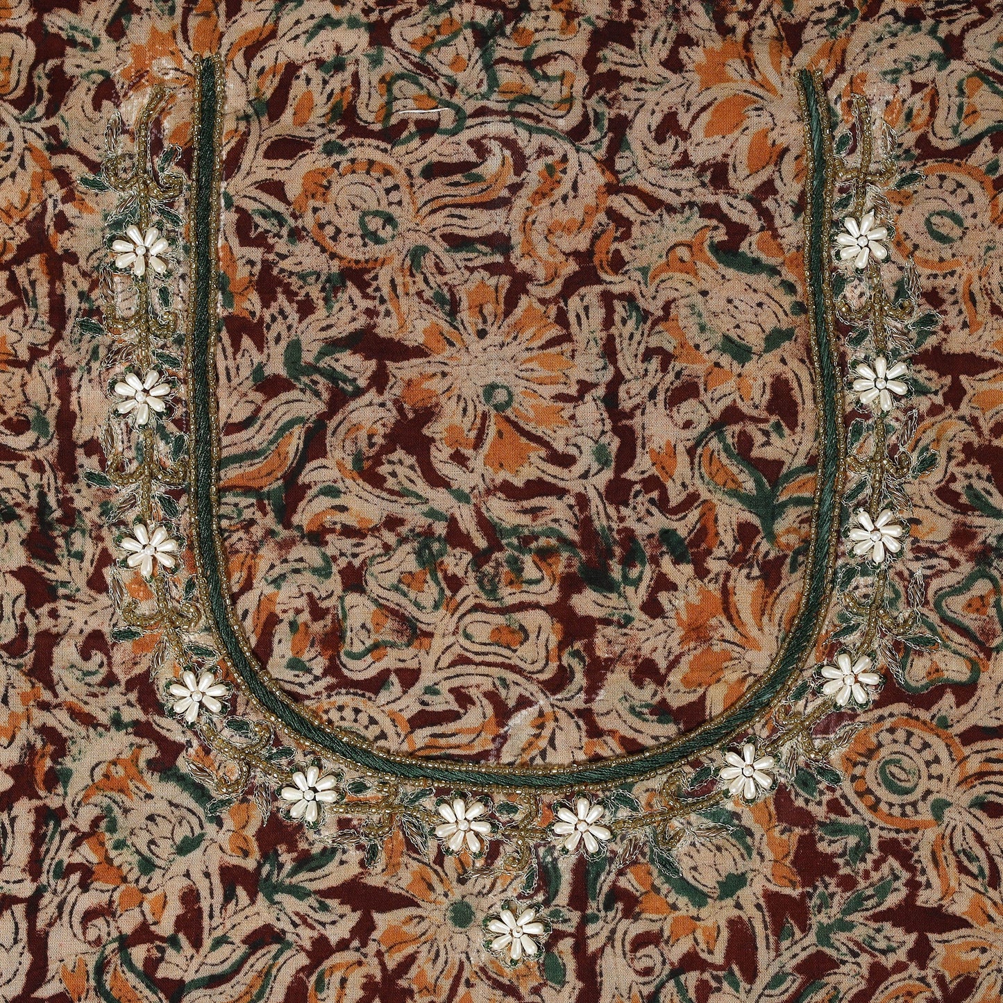 Kalamkari Print Hand Embroidery Cotton Blouse Piece
