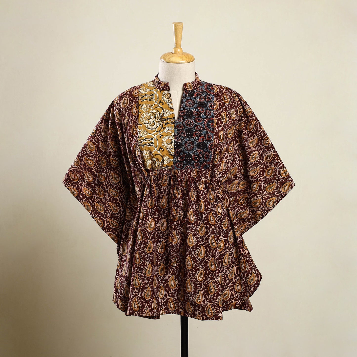 Buy Maroon Kalamkari Block Print Patchwork Cotton Kaftan