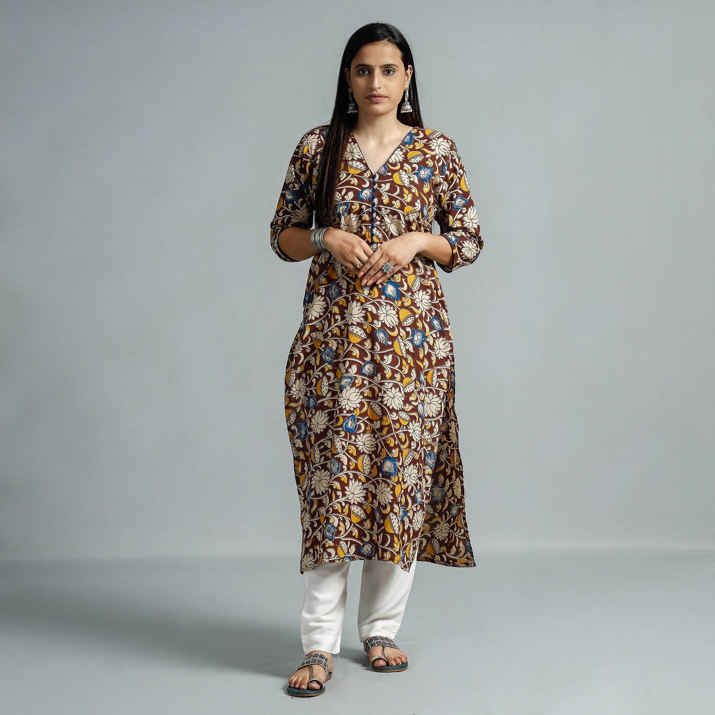 Kalamkari Printed Cotton Straight Kurta For Women