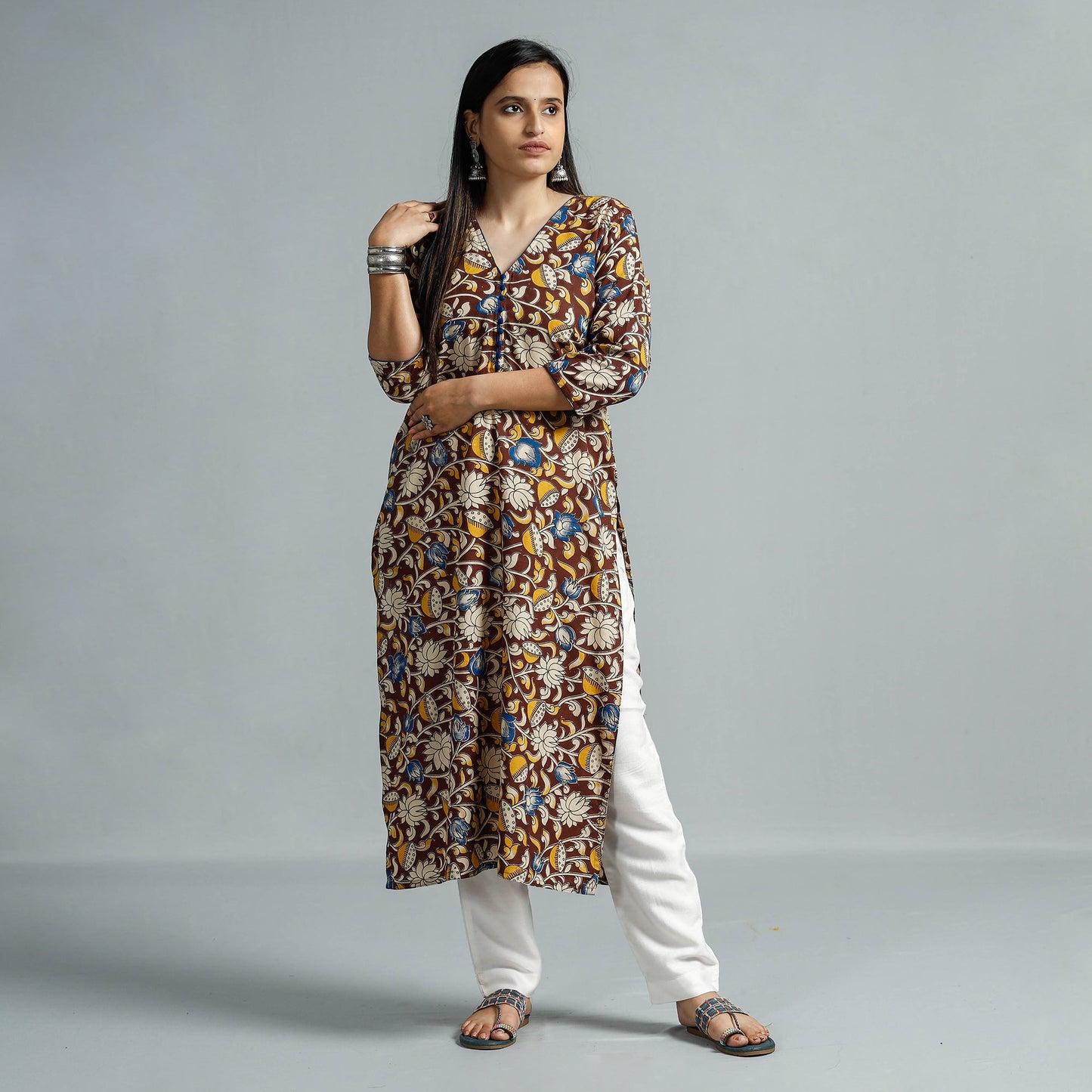 Kalamkari Printed Cotton Straight Kurta For Women