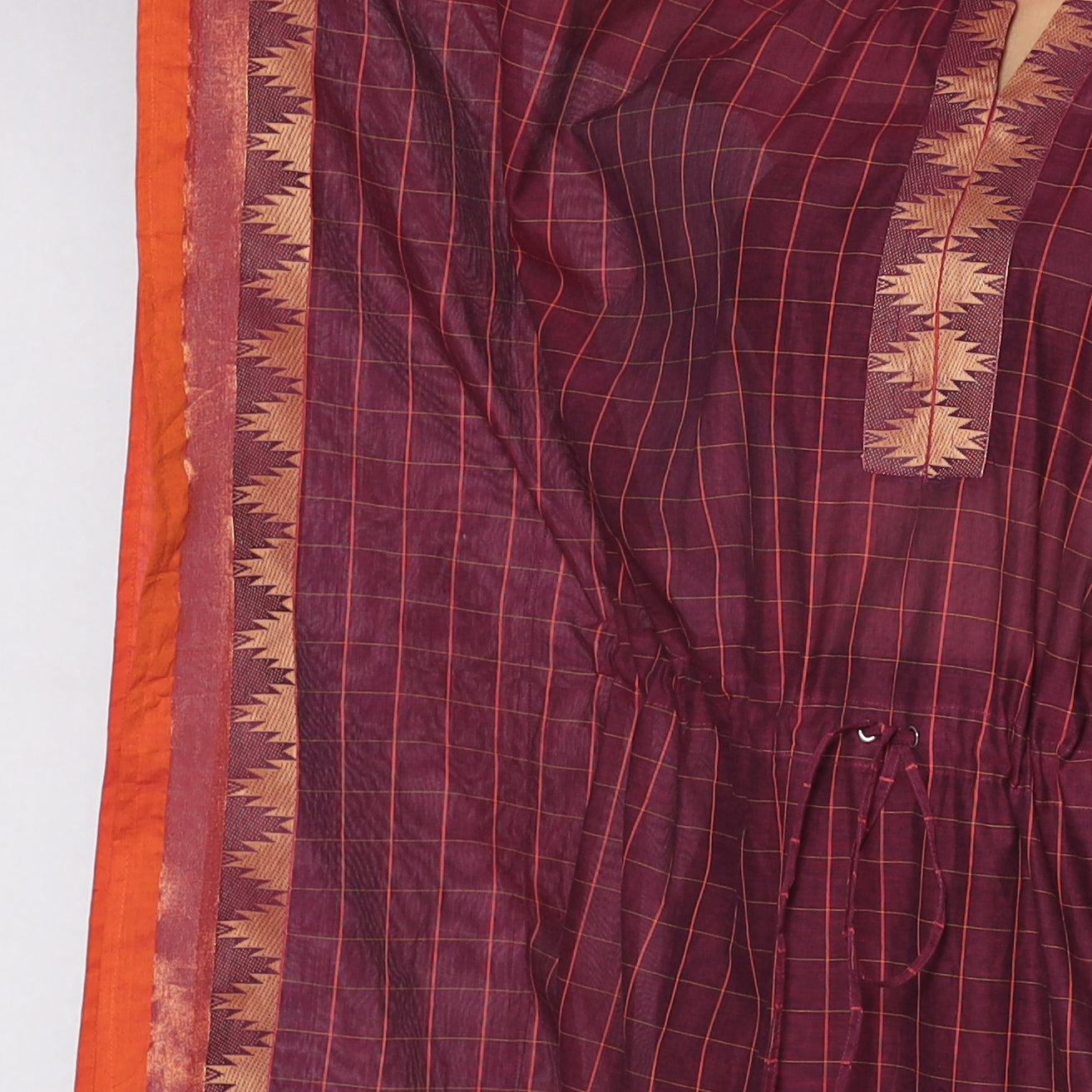 Kanchipuram Checks Cotton Kaftan with Tie-Up Waist