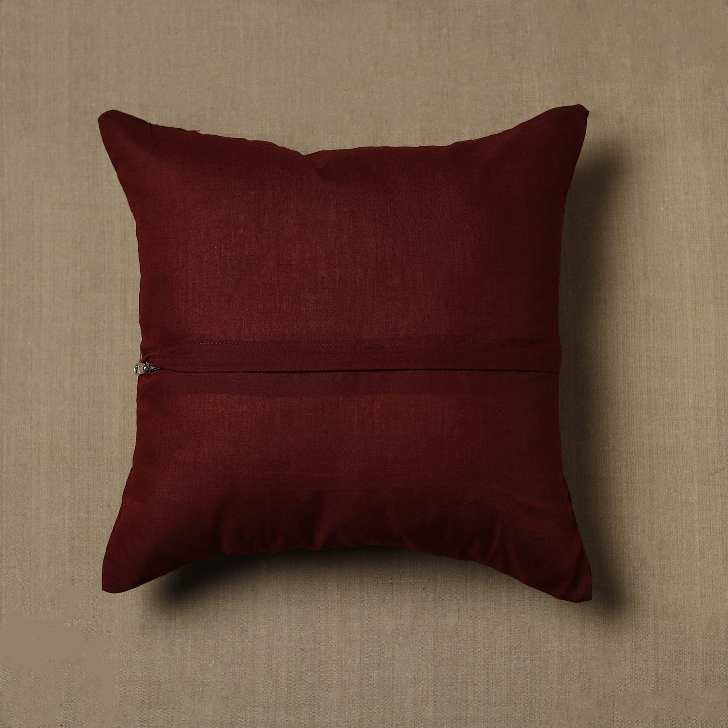 Maroon - Kanchipuram Patchwork Cotton Cushion Cover 19