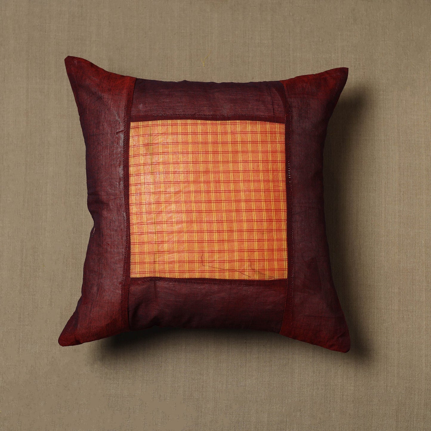 Maroon Kanchipuram Patchwork Cotton Cushion Cover 21