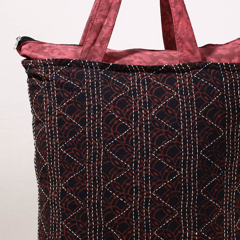 Kantha Work Block Print Cotton Shopping Bag