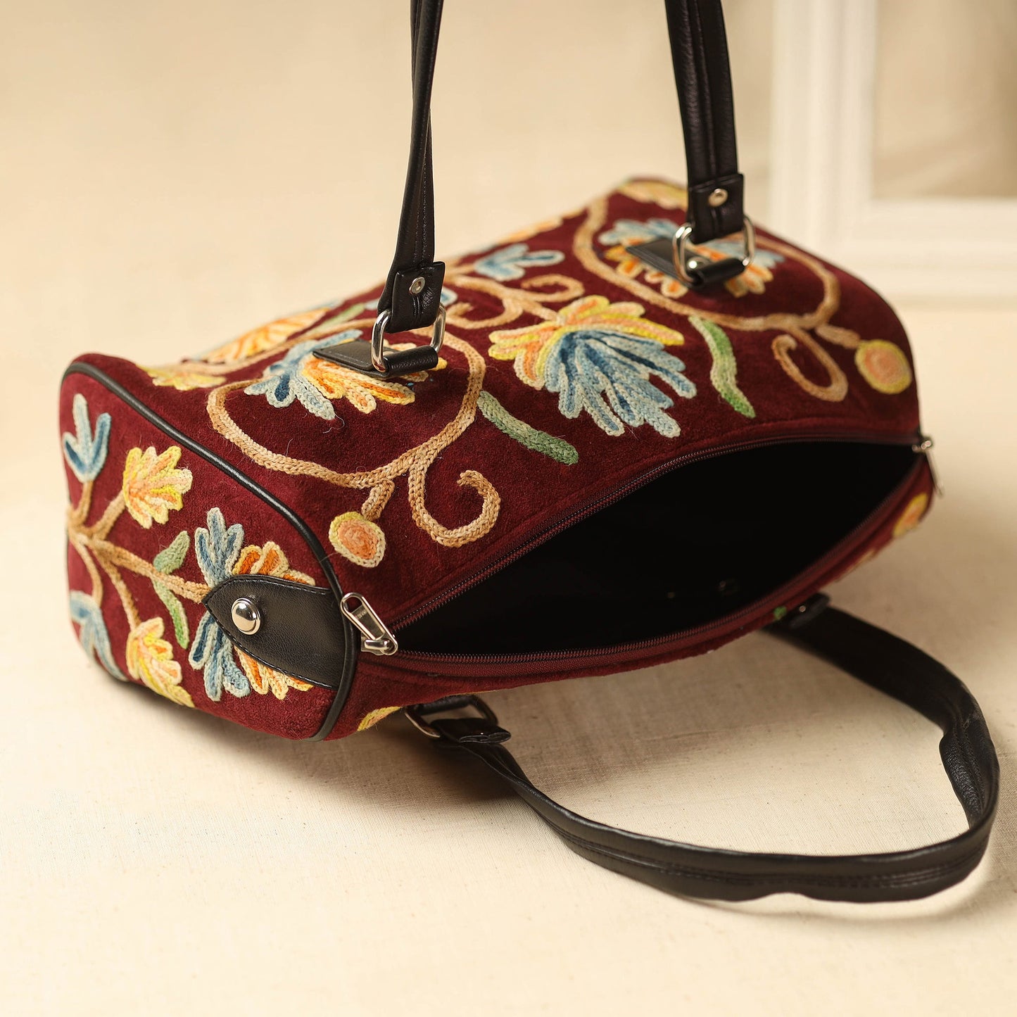 Maroon Kashmiri Crewel Hand Embroidery Handbag