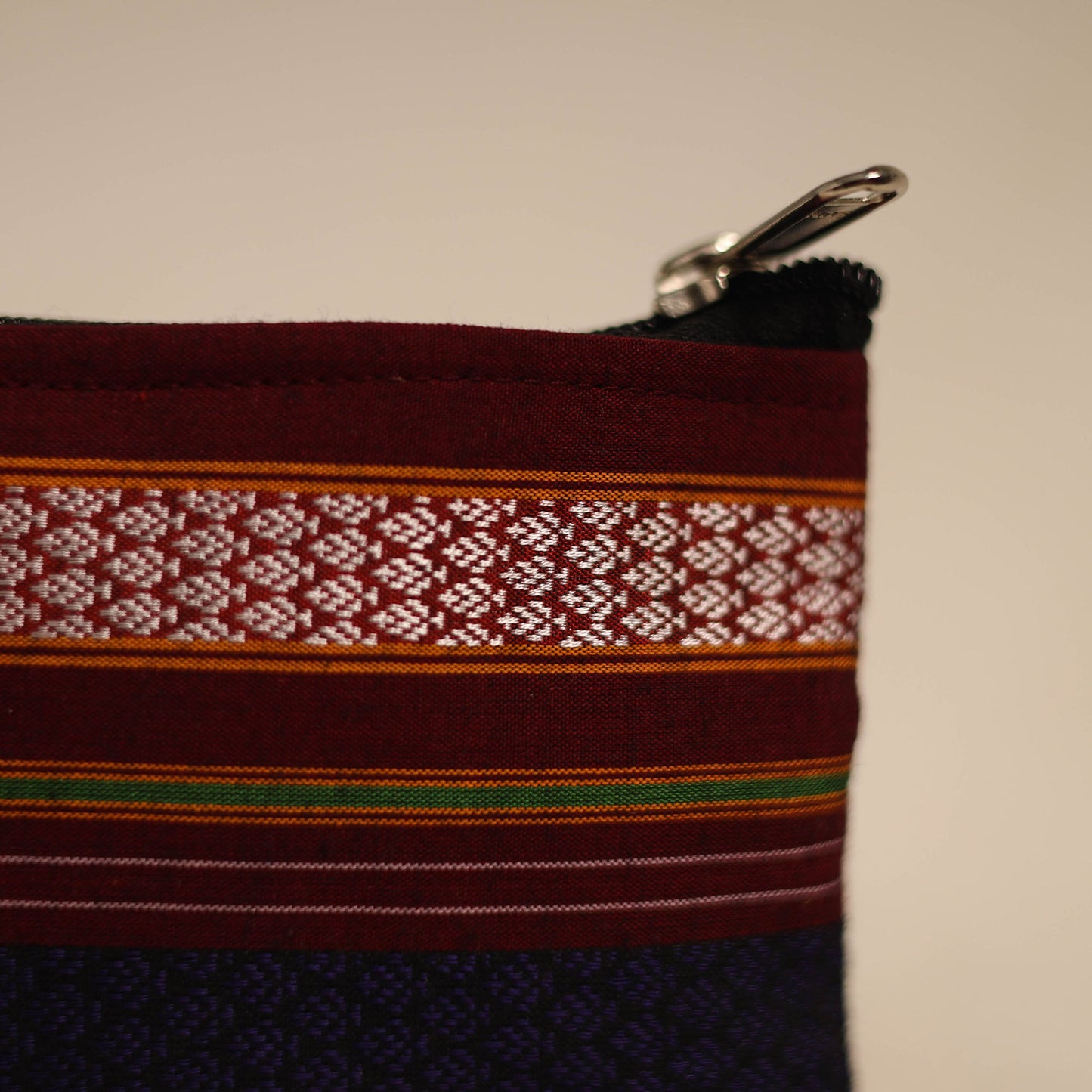 Maroon Khun Fabric Quilted Coin Pouch