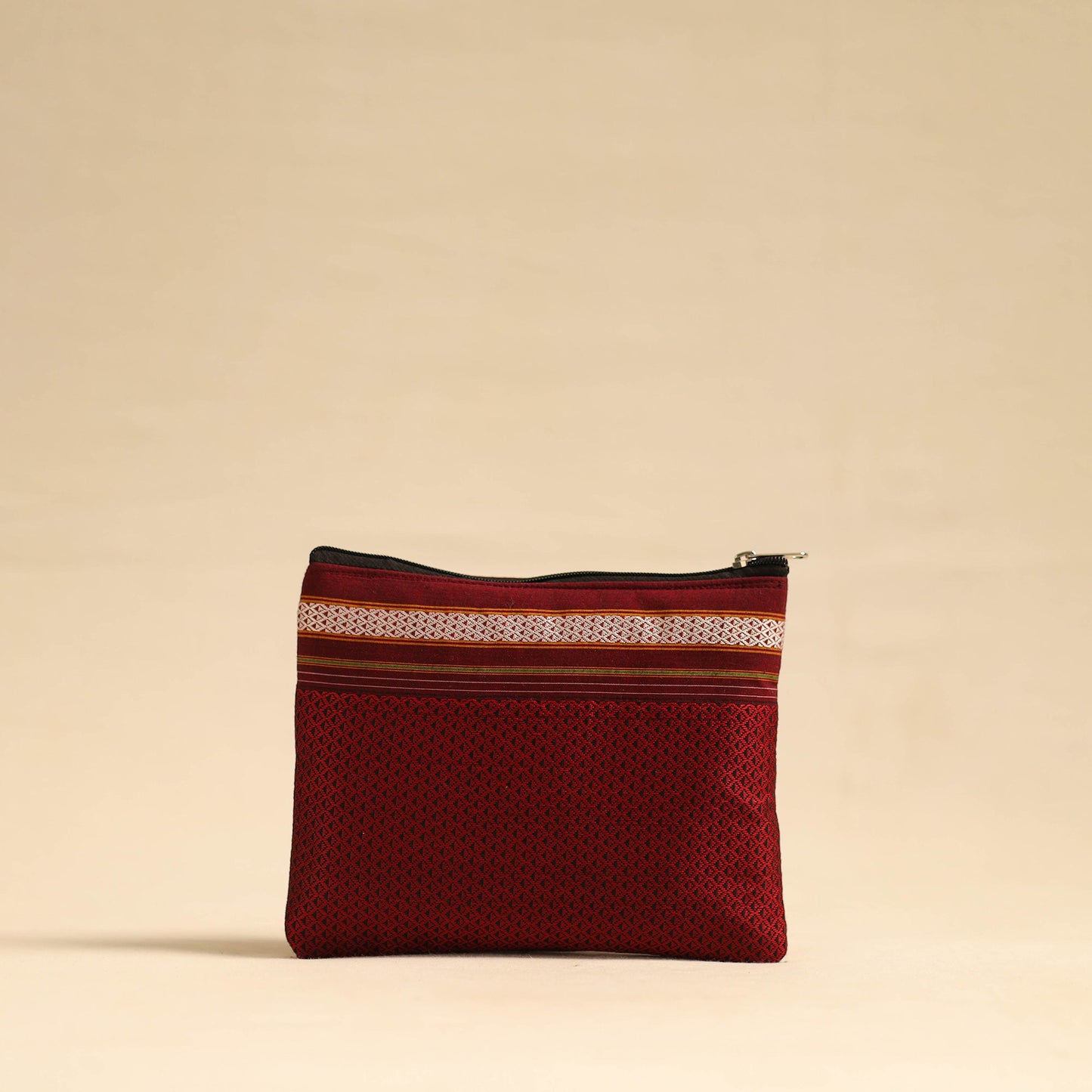 Maroon Khun Fabric Quilted Cotton Utility Pouch