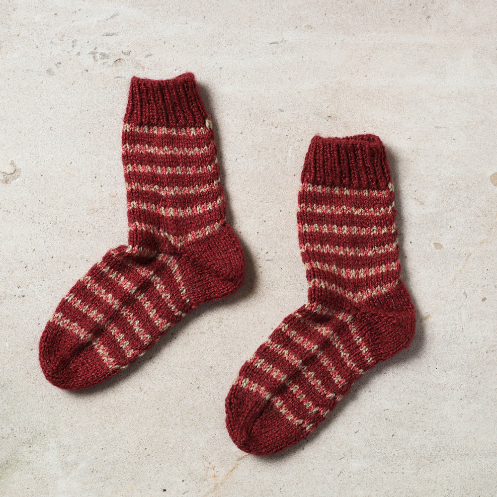 Maroon Kumaun Hand Knitted Woolen Socks - Kids