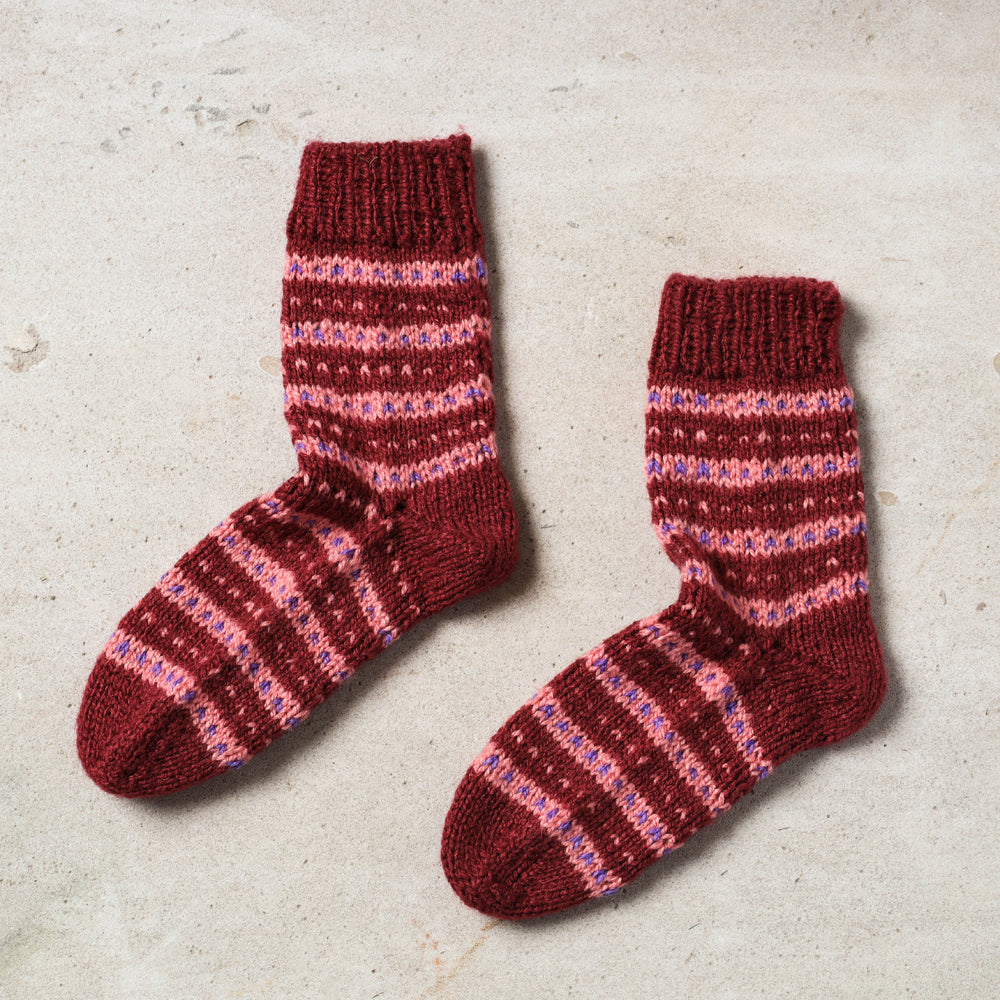 Maroon Kumaun Hand Knitted Woolen Socks - Kids