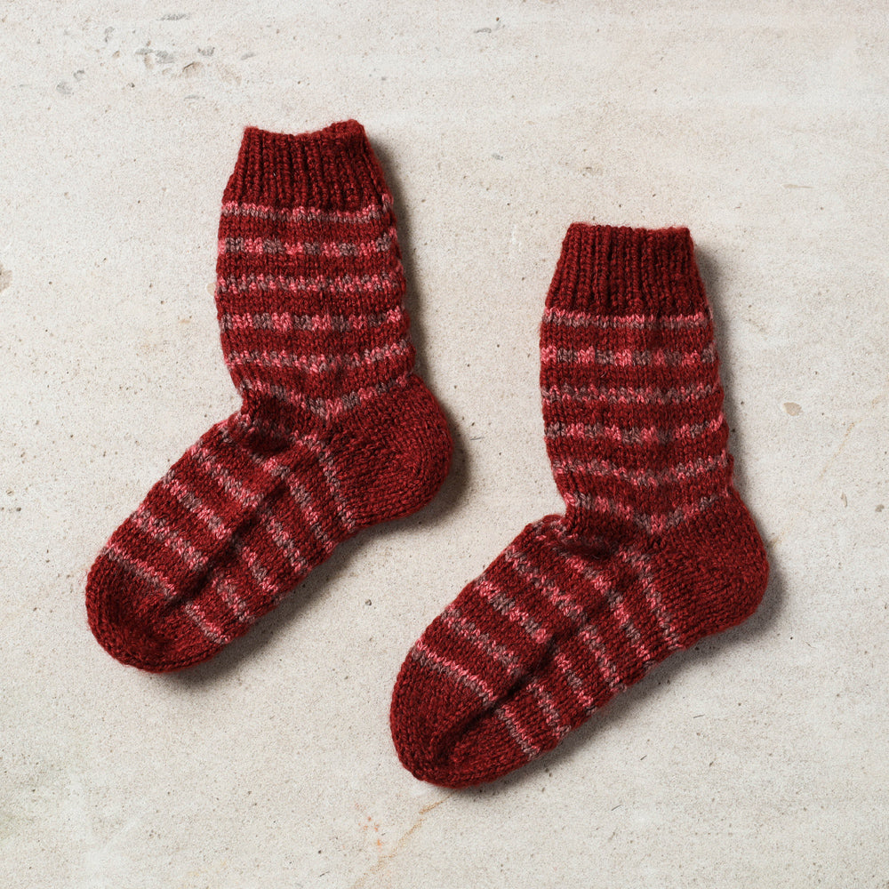 Maroon Kumaun Hand Knitted Woolen Socks - Kids