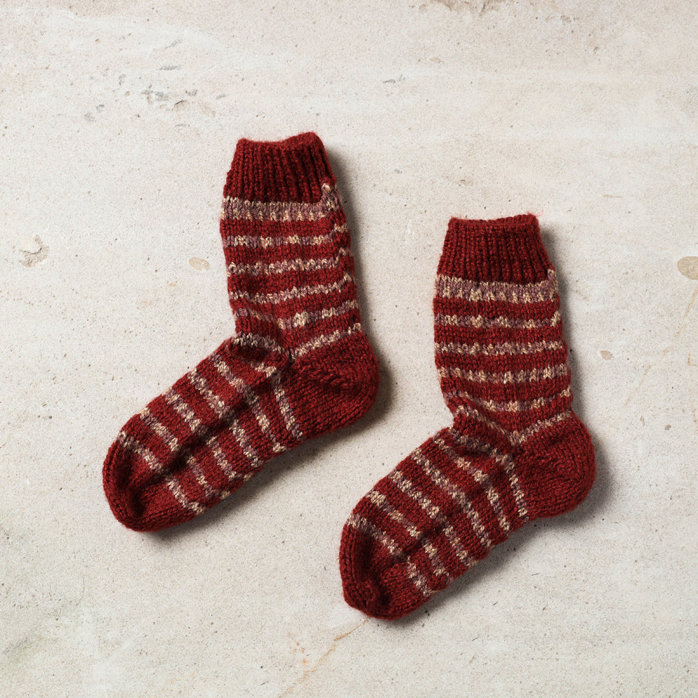 Maroon Kumaun Hand Knitted Woolen Socks - Kids