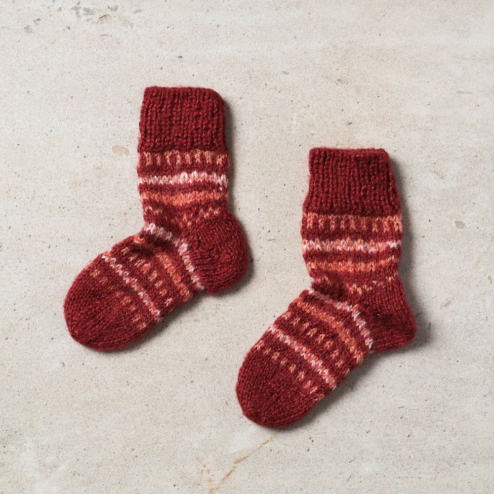 Maroon Kumaun Hand Knitted Woolen Socks - Kids
