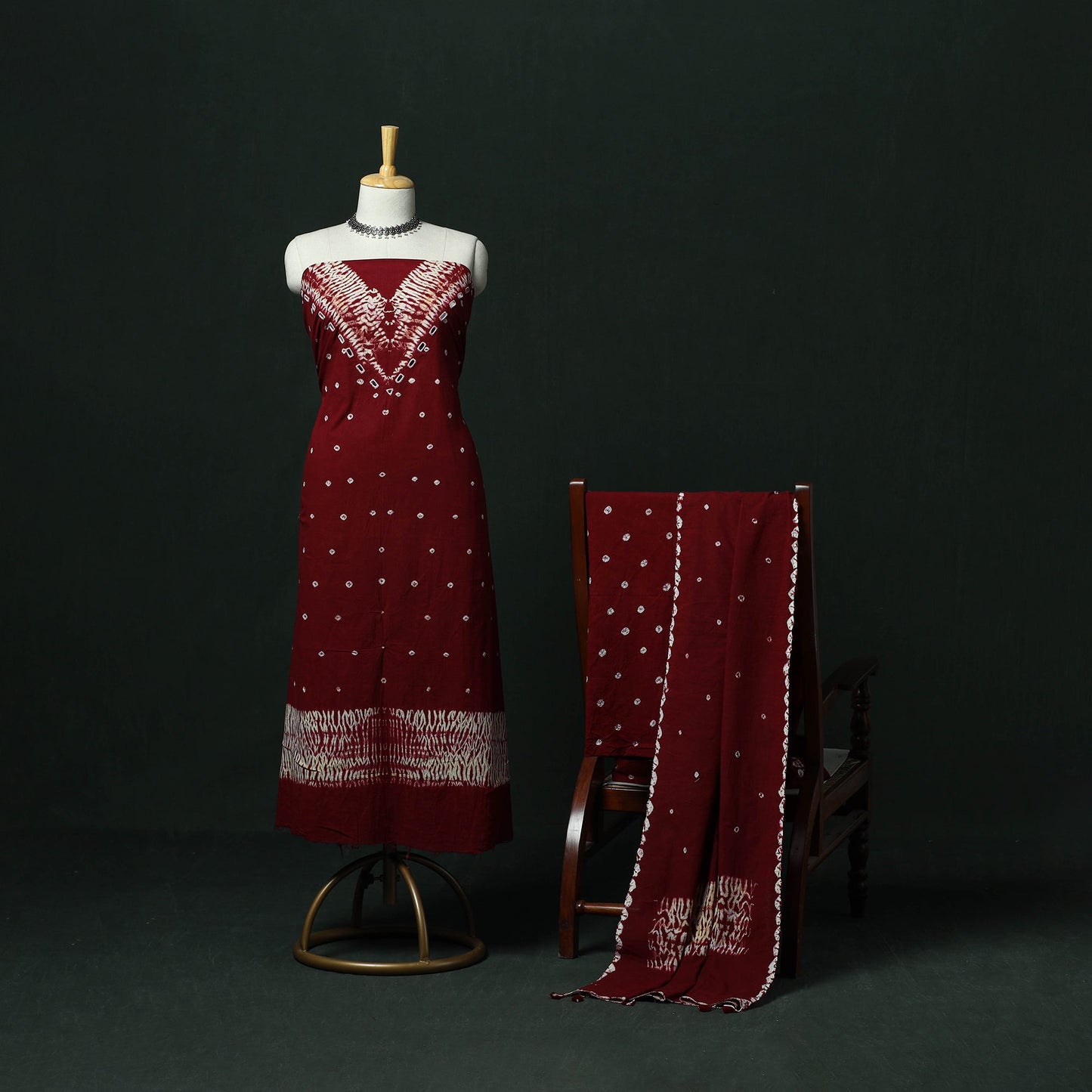 Kutch hand embroidered mirror work clamp dyed cotton