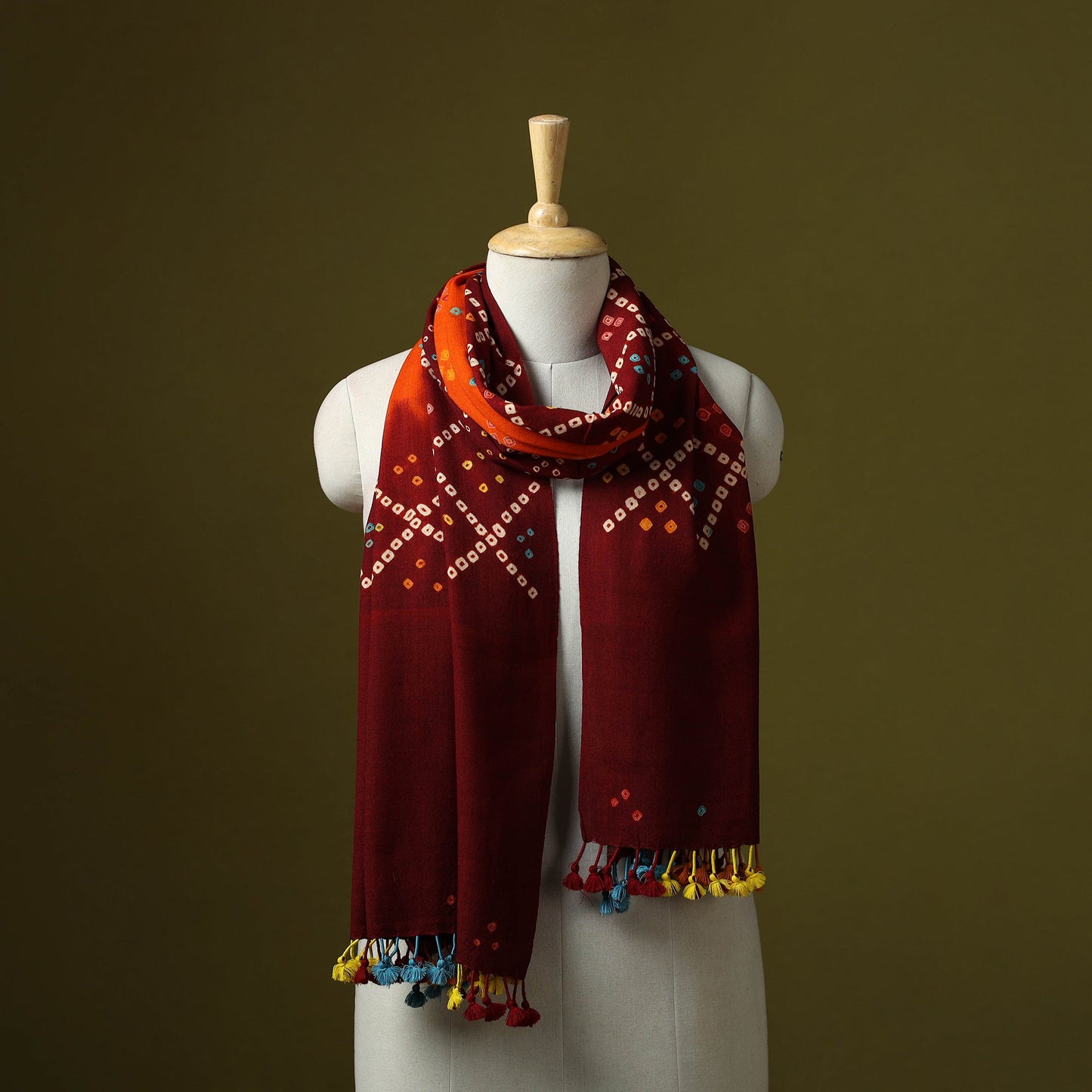 Kutch handwoven merino wool tie-dye bandhani stole 22