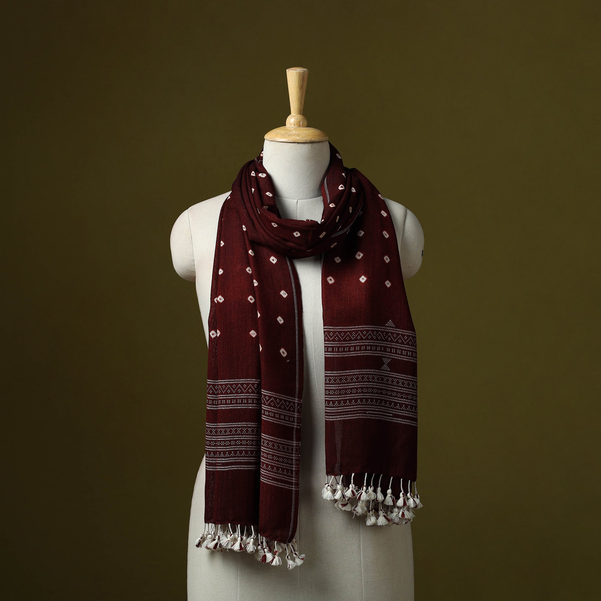 Blue - Kutch Handwoven Merino Wool Shibori & Bandhani Stole 10