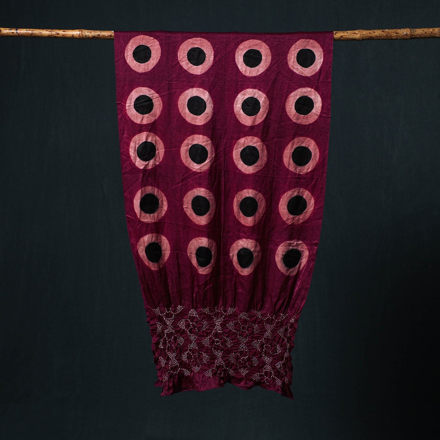 Kutch modal silk clamp dyed bandhani shibori stole 05