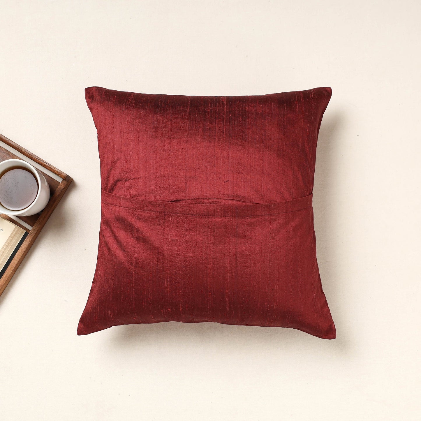 Maroon Kutch Neran Hand Embroidery Silk Cushion Cover