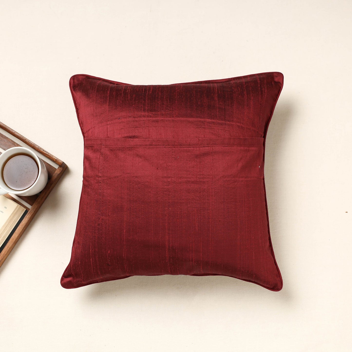 Maroon Kutch Pakko Hand Embroidery Silk Cushion Cover