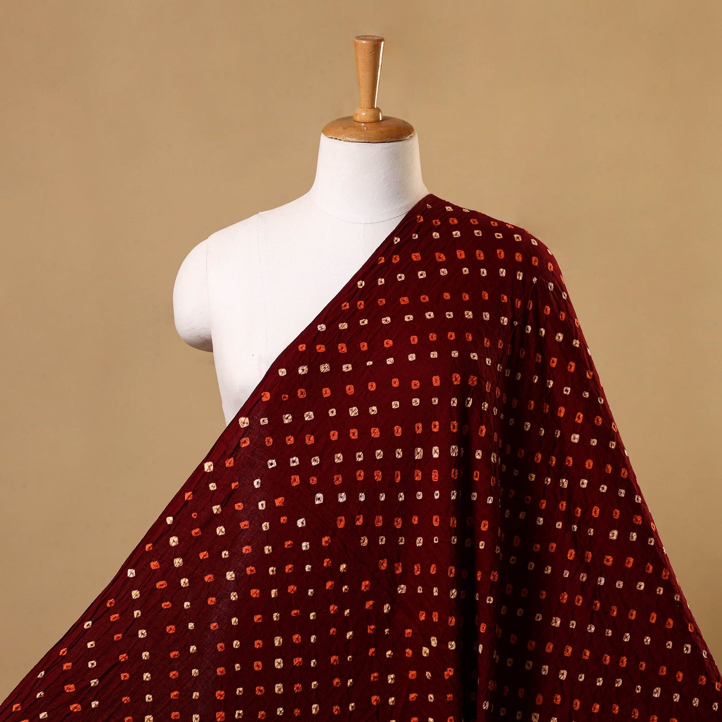 Maroon Kutch Tie-Dye Mul Cotton Bandhani Fabric