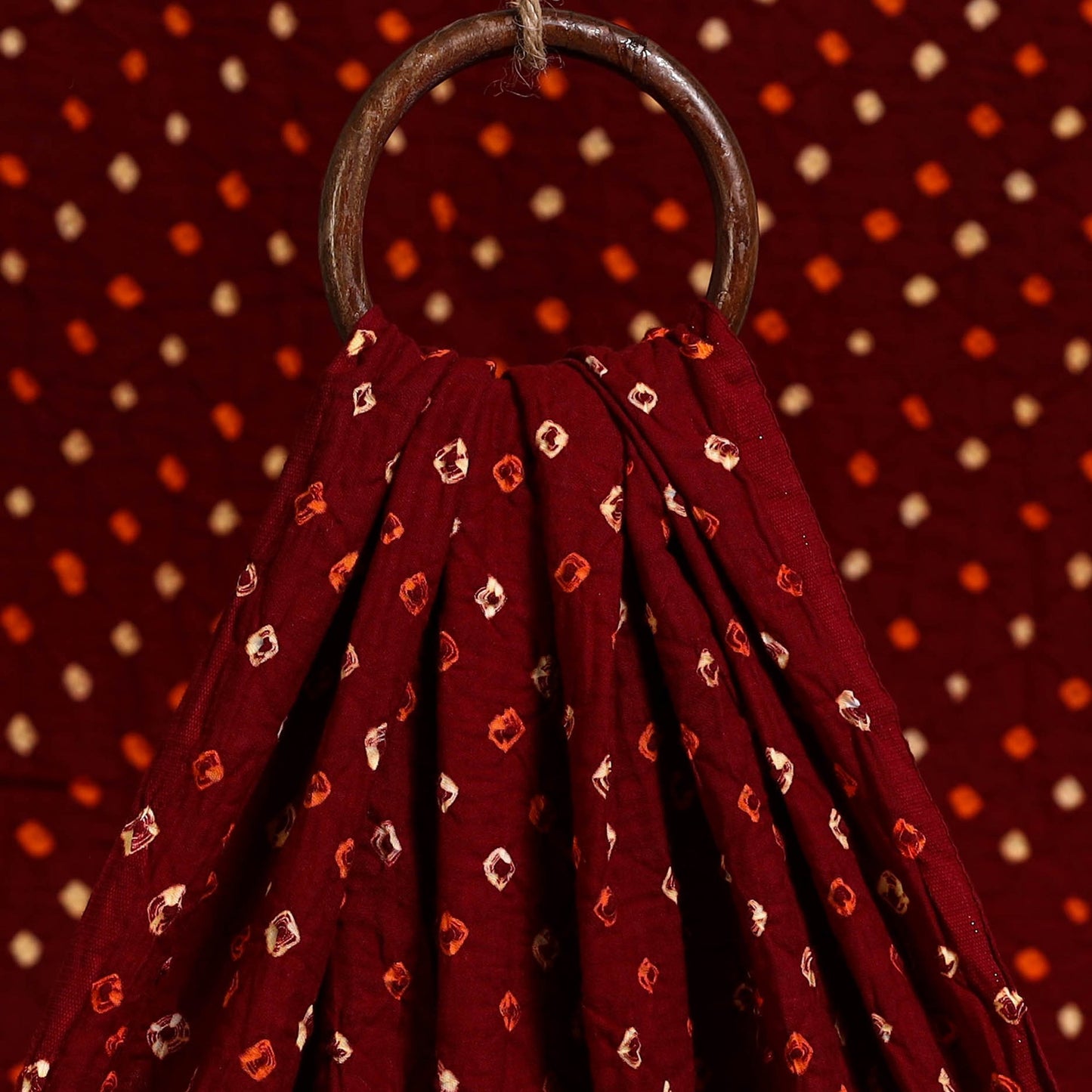 Maroon Kutch Tie-Dye Mul Cotton Bandhani Fabric