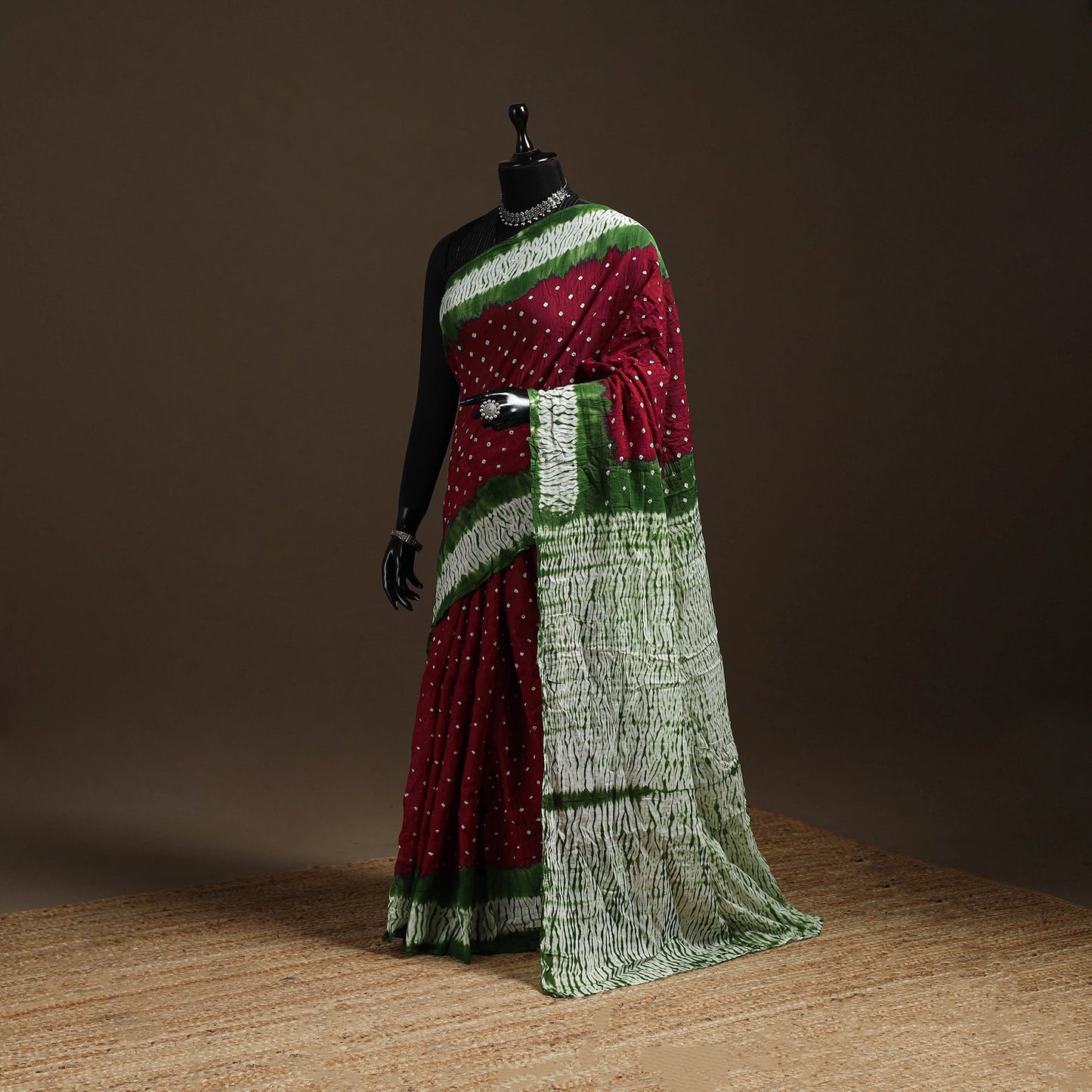 Maroon - kutch tie-dye cotton bandhani saree 87